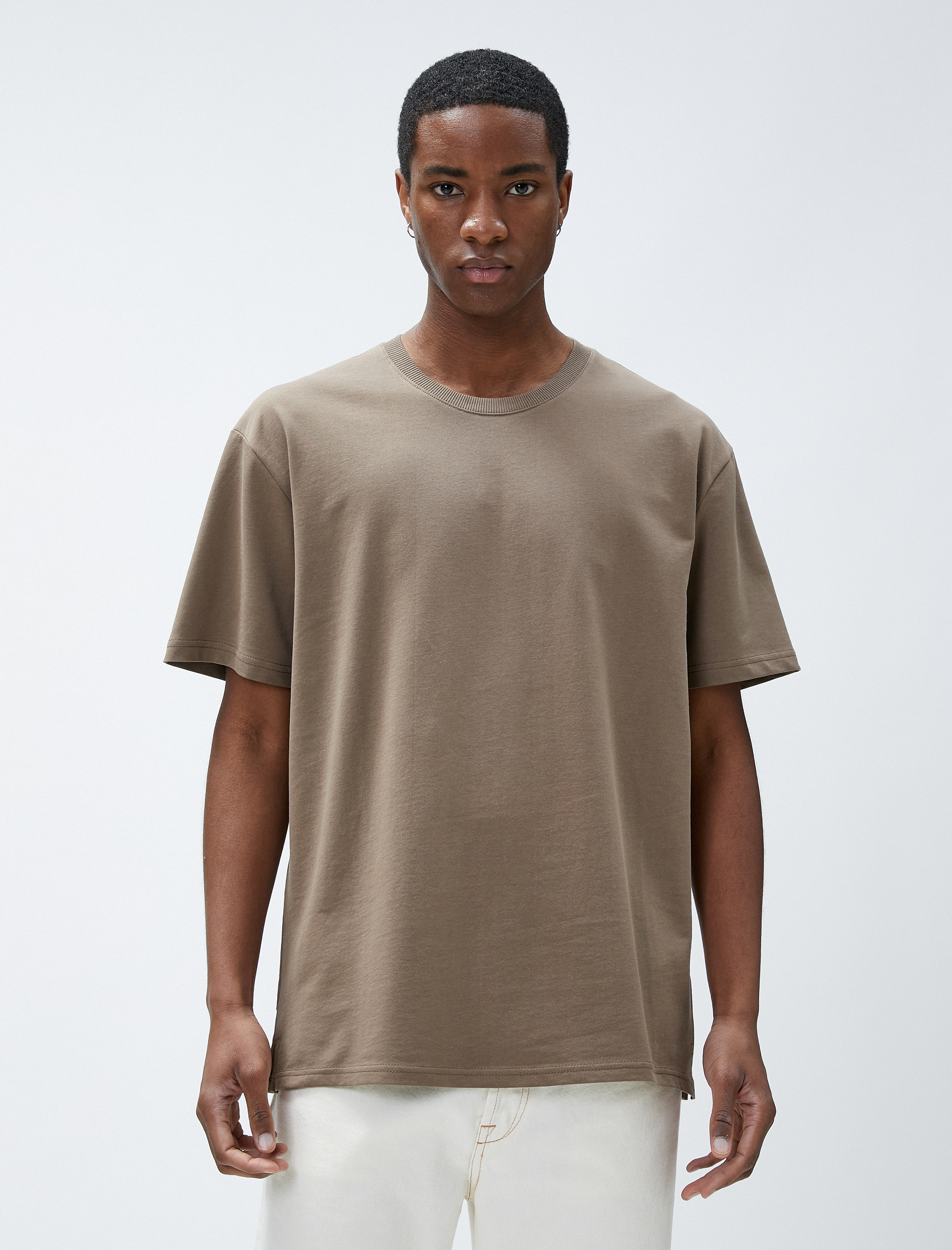   Basic Oversize Tişört Bisiklet Yaka Kısa Kollu Pamuklu