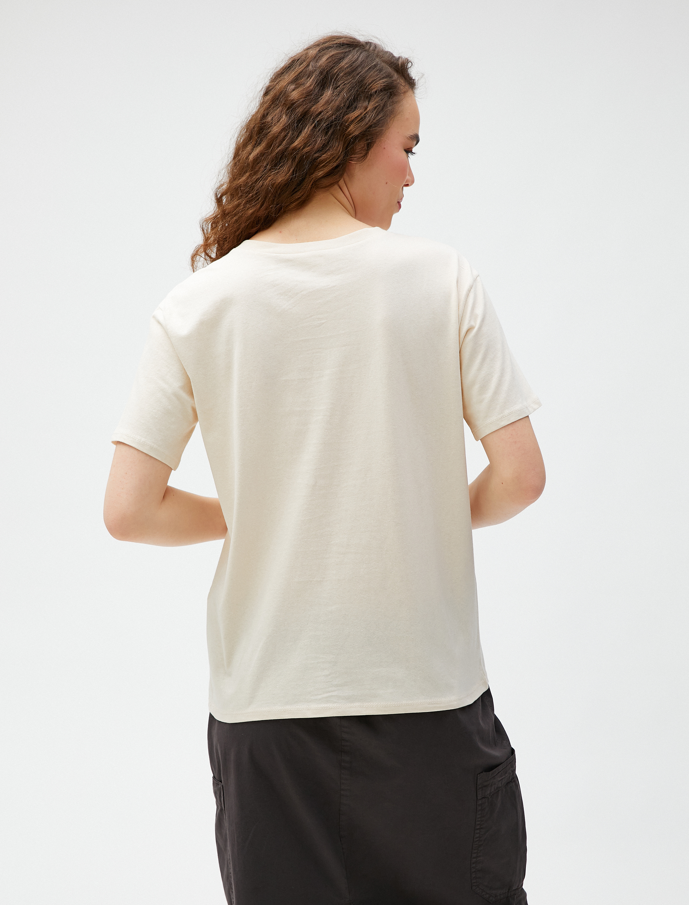   Baskılı Tişört Bisiklet Yaka Kısa Kollu Pamuklu