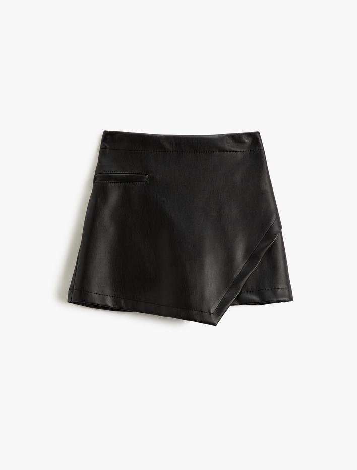 Kız Çocuk Mini Etek Suni Deri Görünümlü