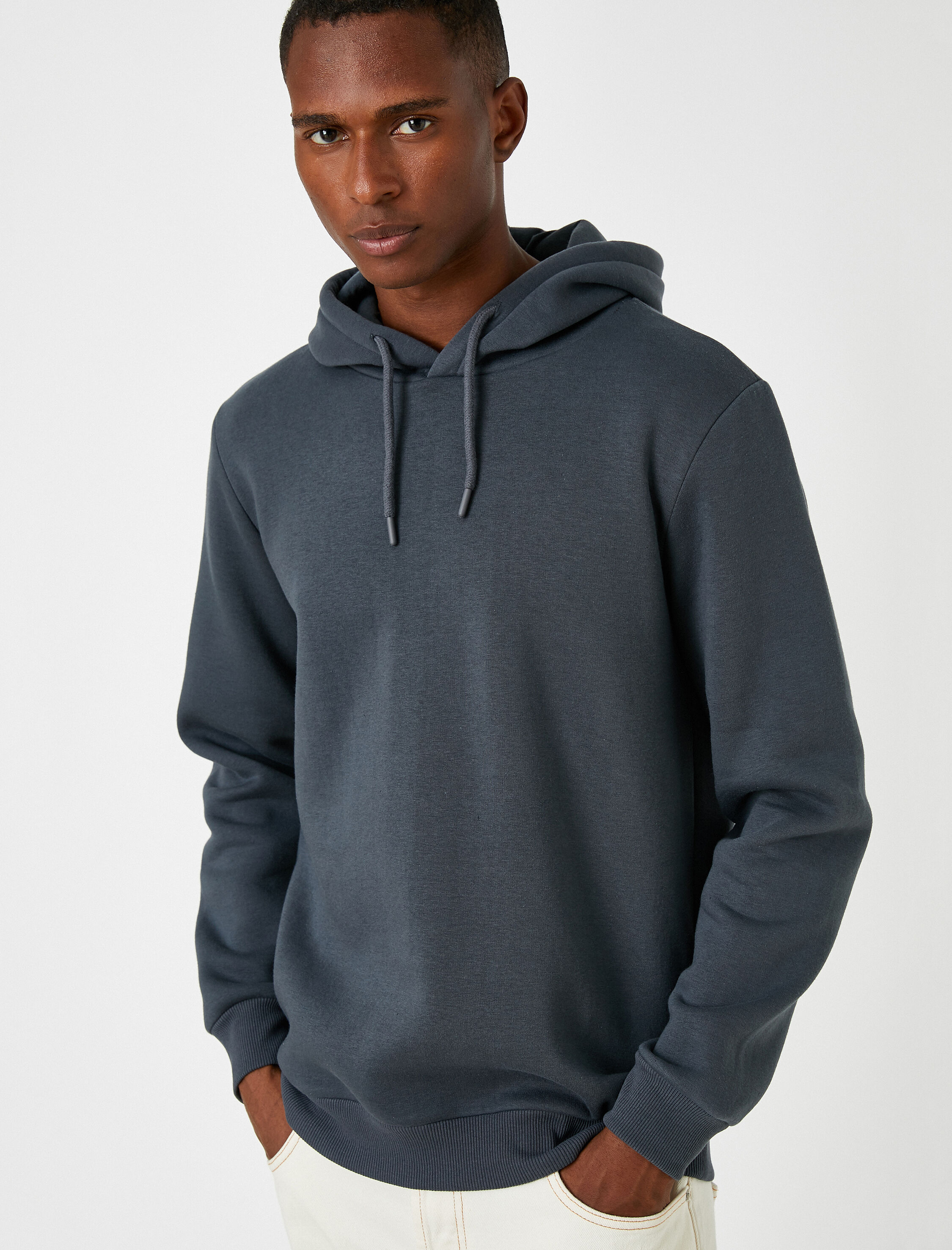 Basic Kapşonlu Sweatshirt Şardonlu