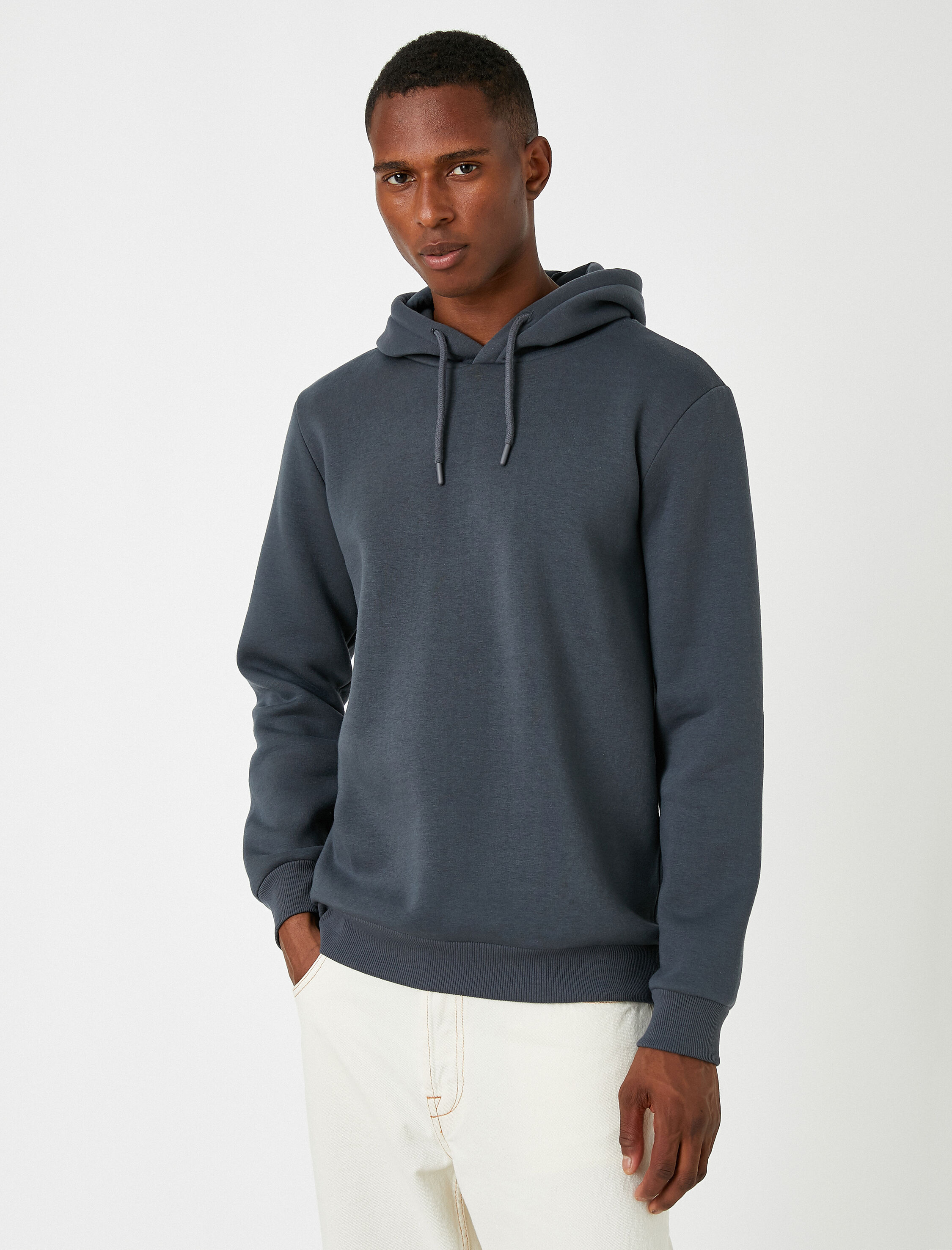 Basic Kapşonlu Sweatshirt Şardonlu