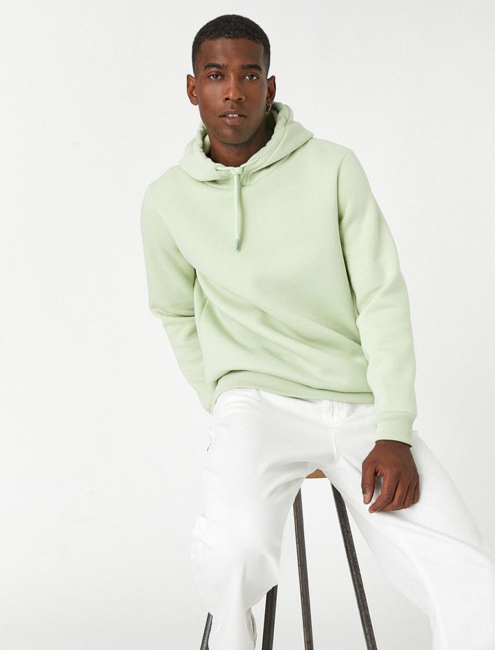  Basic Kapşonlu Sweatshirt Şardonlu
