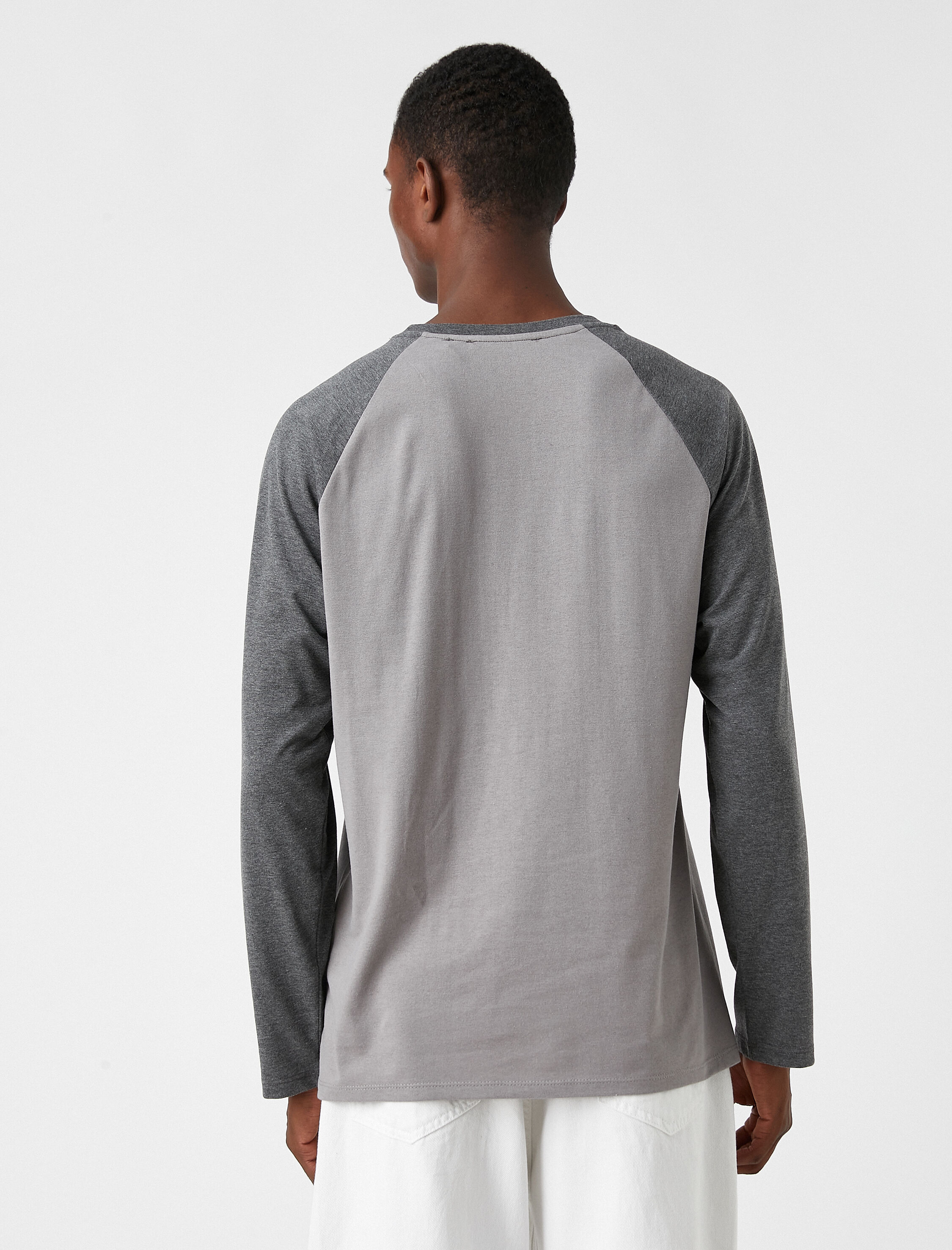   Uzun Kollu Tişört Bisiklet Yaka Cep Detaylı