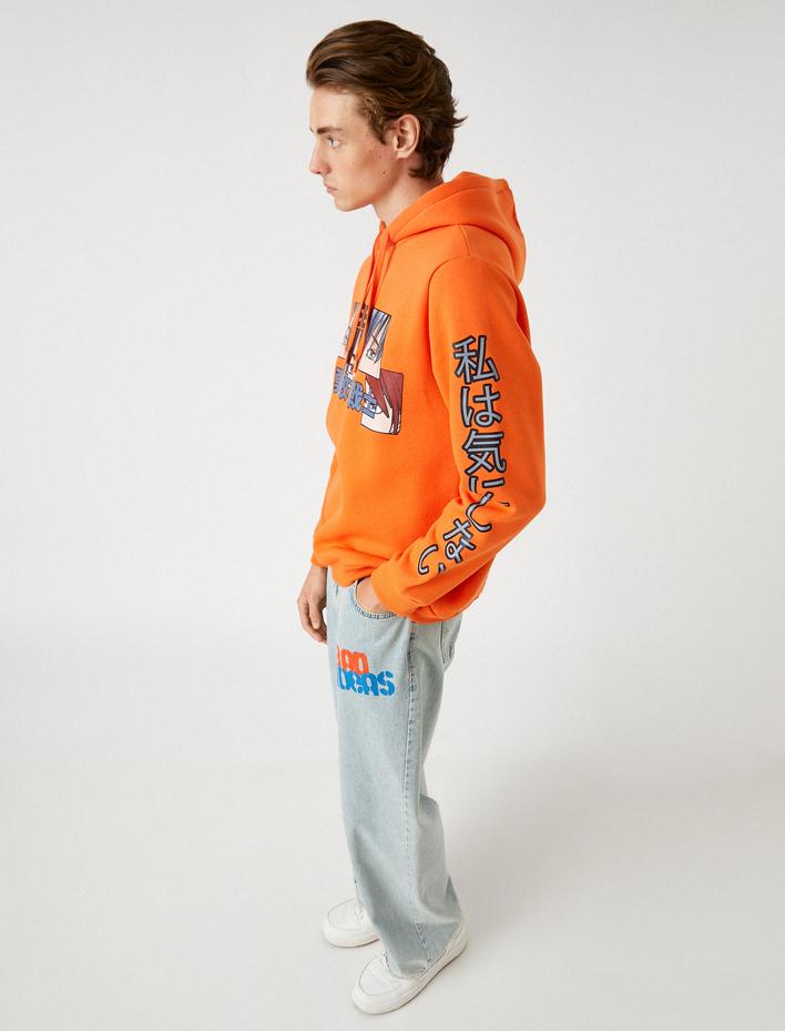  Anime Baskılı Kapşonlu Sweatshirt Şardonlu