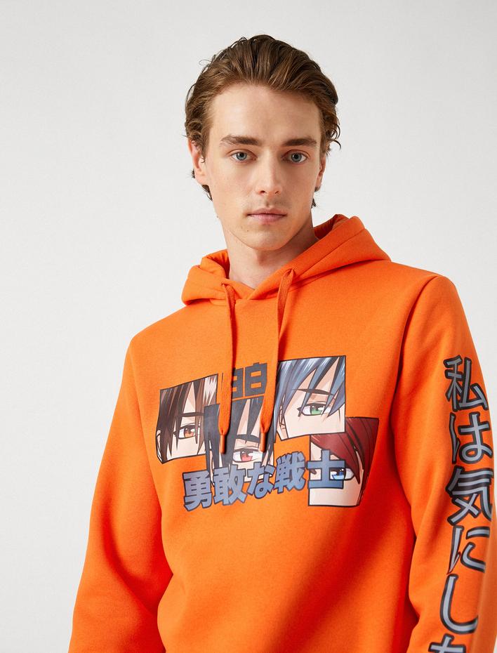  Anime Baskılı Kapşonlu Sweatshirt Şardonlu