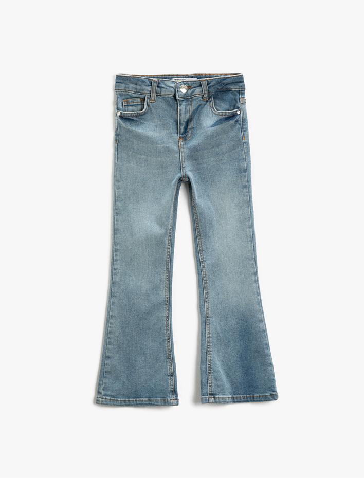 Kız Çocuk İspanyol Paça Kot Pantolon Cepli Pamuklu - Flare Jean