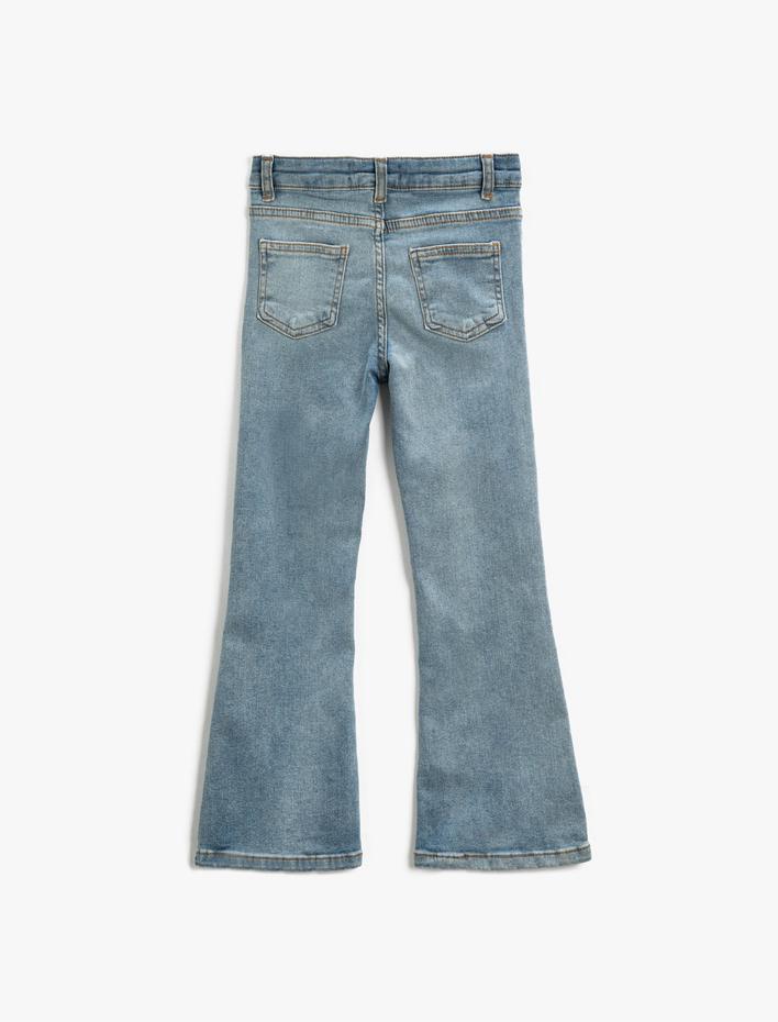 Kız Çocuk İspanyol Paça Kot Pantolon Cepli Pamuklu - Flare Jean