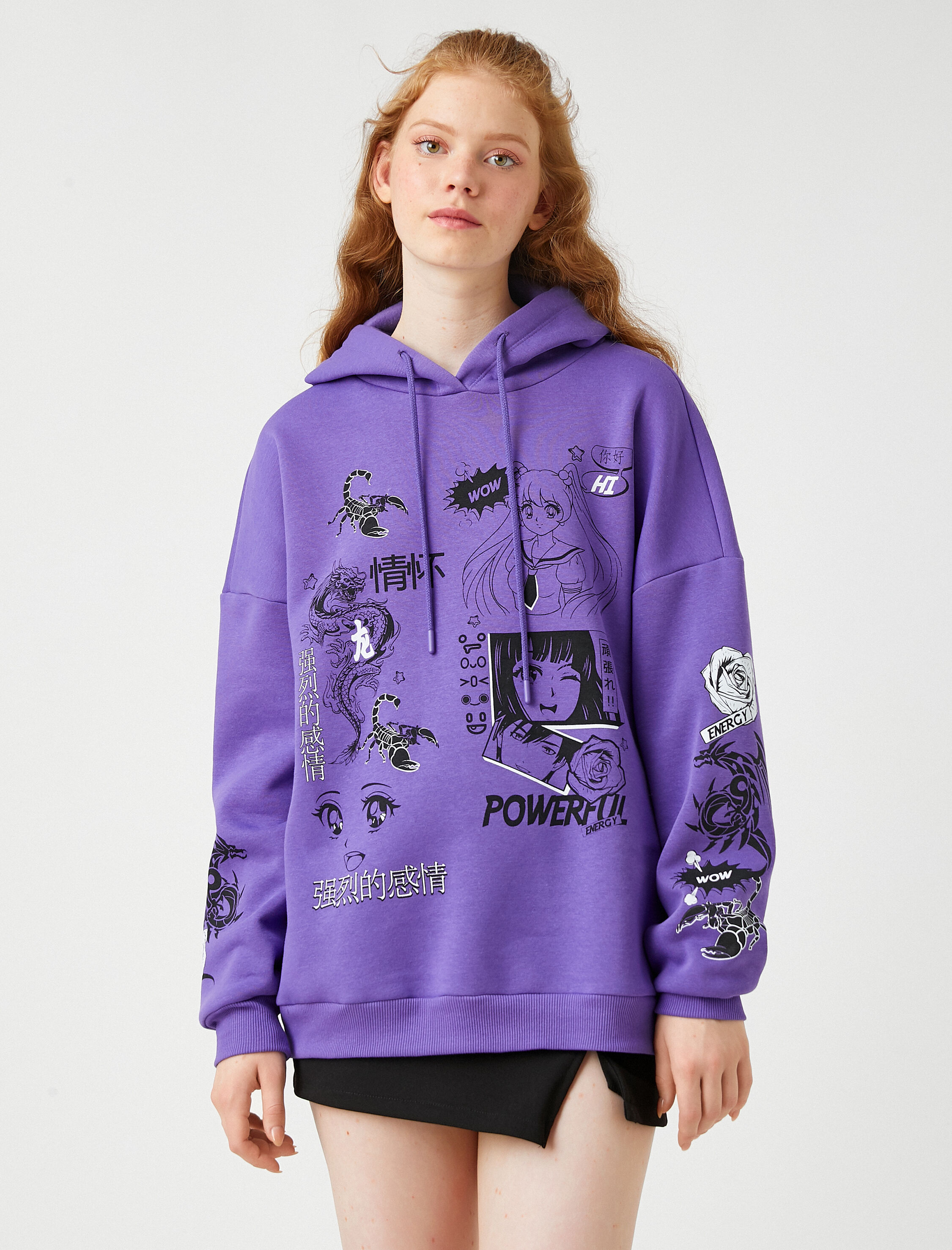   Oversize Anime Sweatshirt Uzun Kollu İçi Polarlı