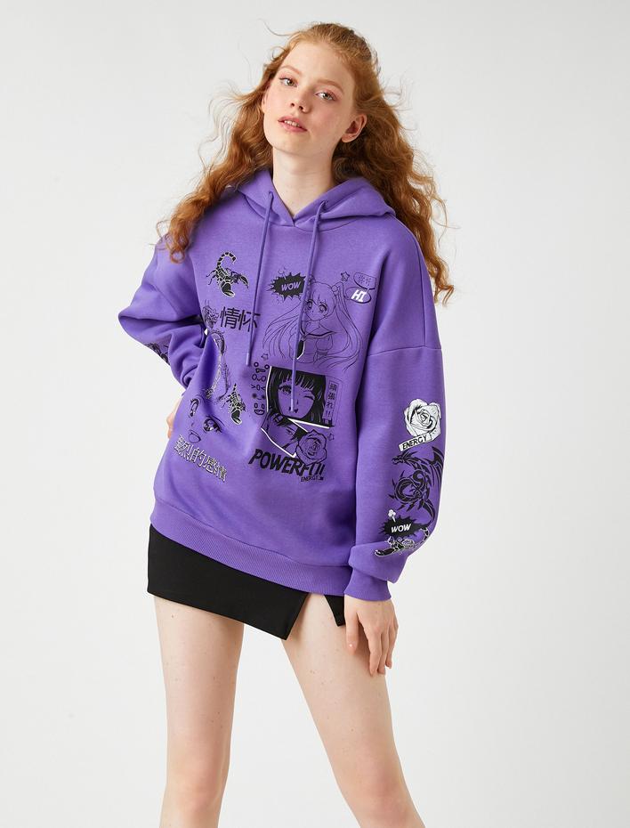  Oversize Anime Sweatshirt Uzun Kollu İçi Polarlı