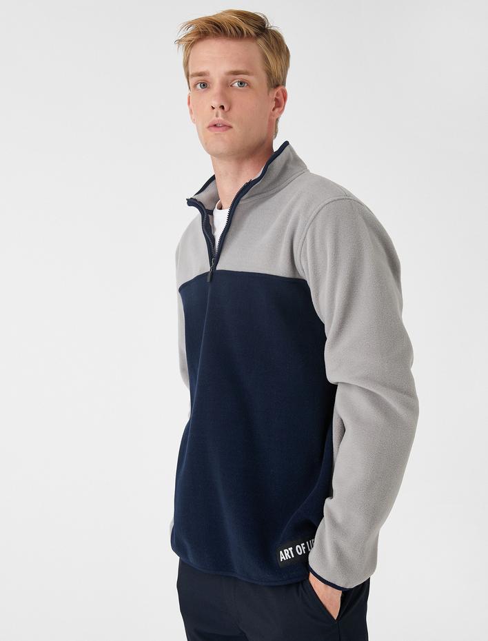  Polar Sweatshirt Renk Bloklu Dik Yaka