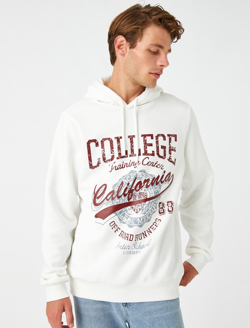   Kolej Baskılı Kapşonlu Sweatshirt Şardonlu