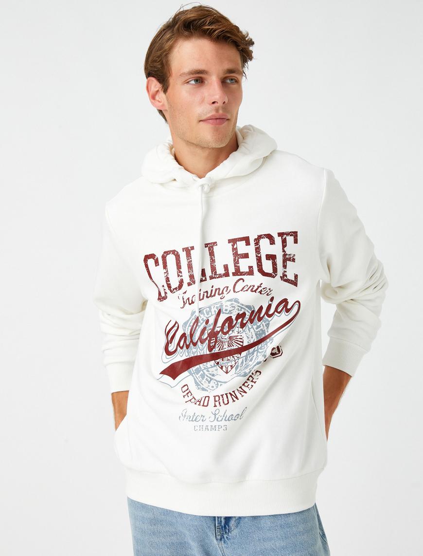   Kolej Baskılı Kapşonlu Sweatshirt Şardonlu