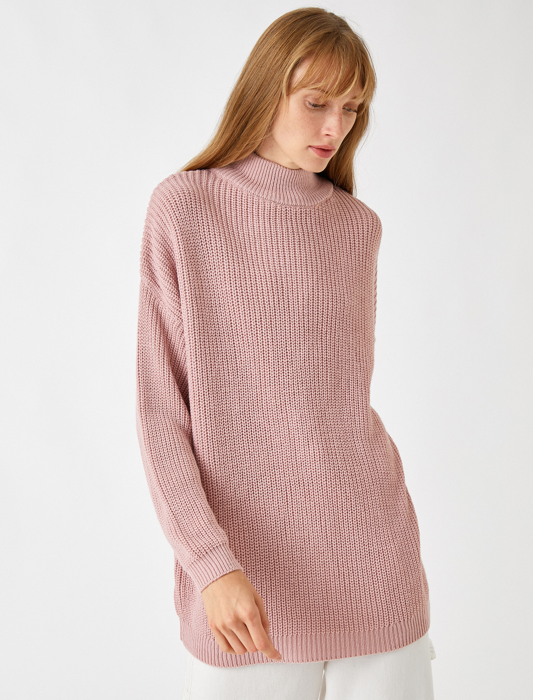   Dik Yaka Oversize Triko Kazak Kaşmir Dokulu