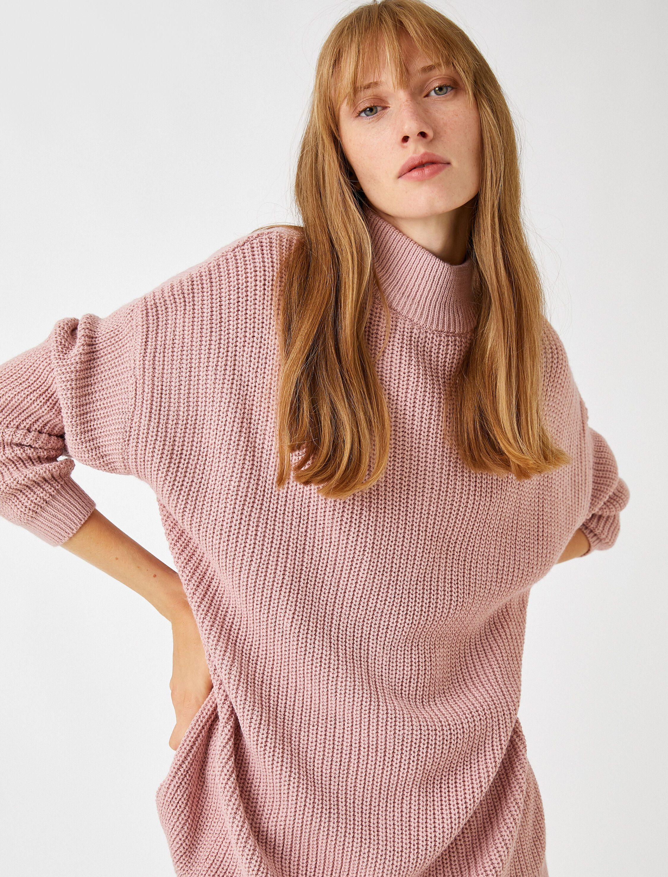   Dik Yaka Oversize Triko Kazak Kaşmir Dokulu