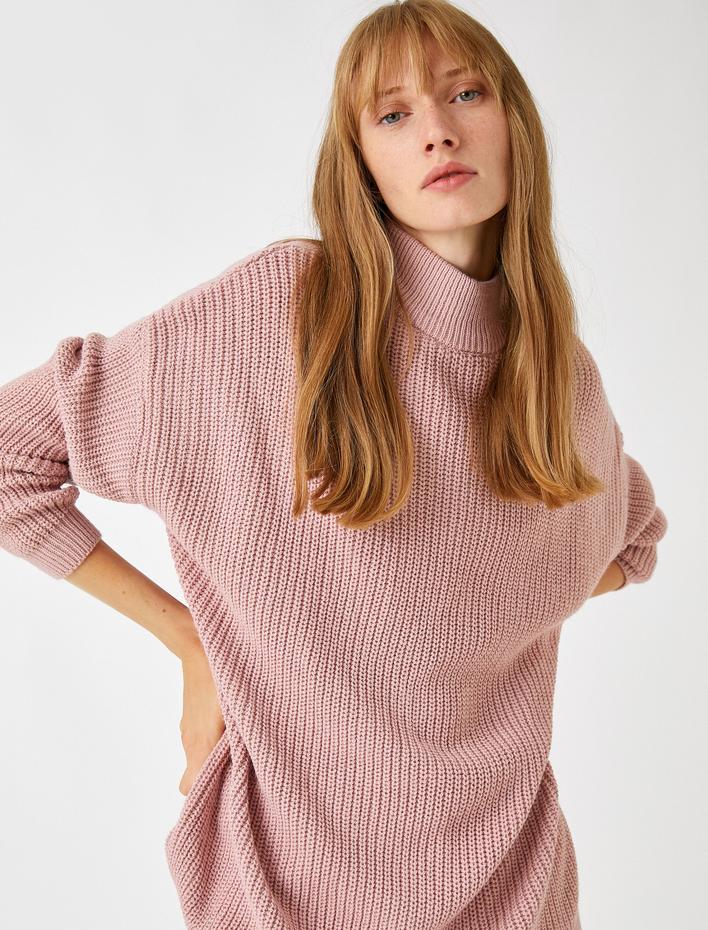  Dik Yaka Oversize Triko Kazak Kaşmir Dokulu