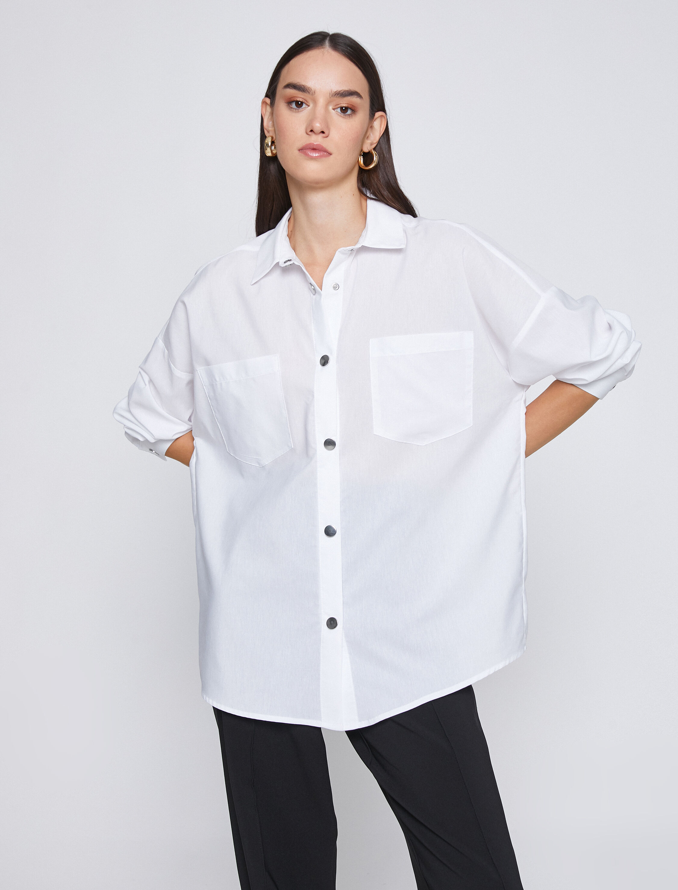   Oversize Gömlek Çıtçıtlı Cepli