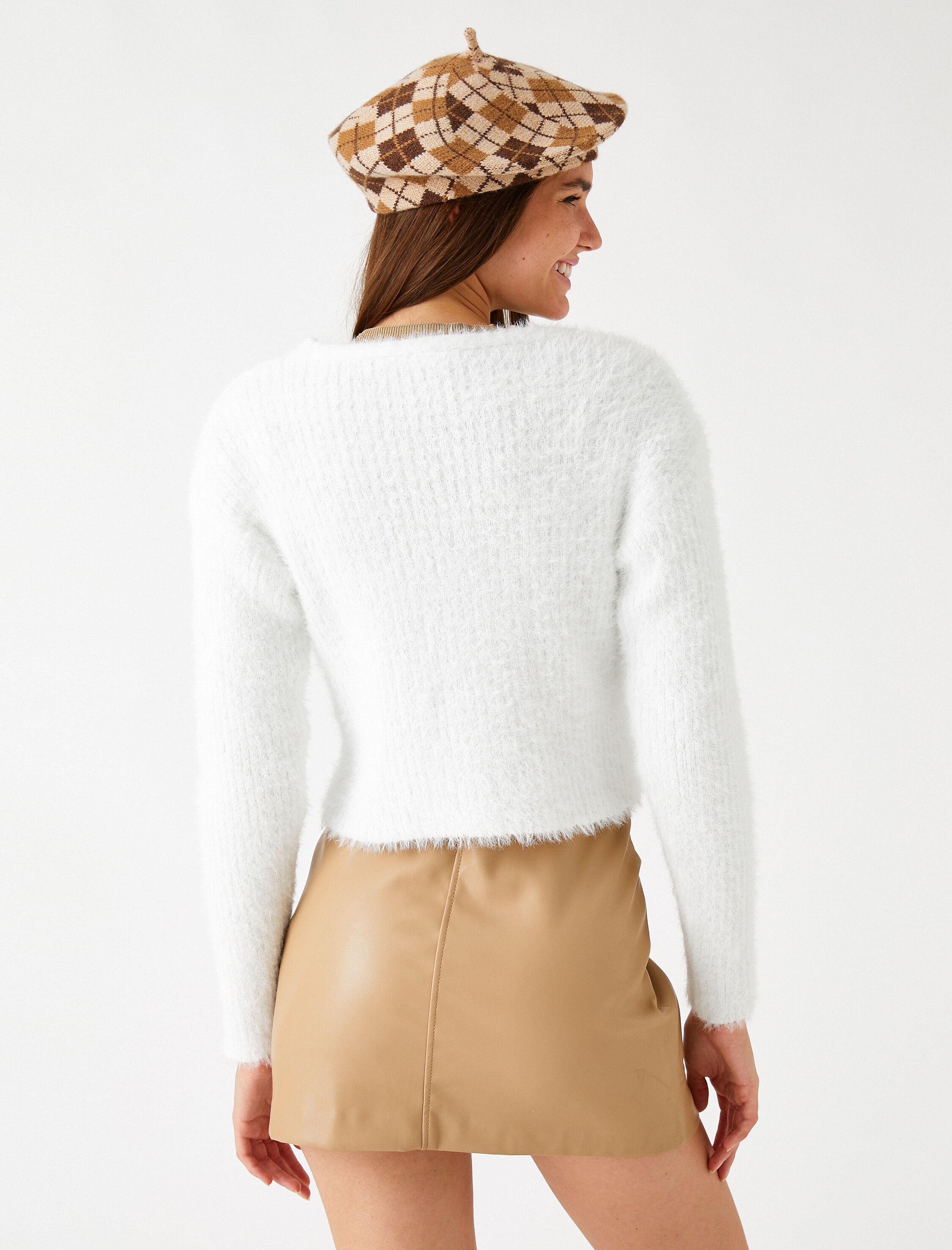   Crop Hırka V Yaka Uzun Kollu