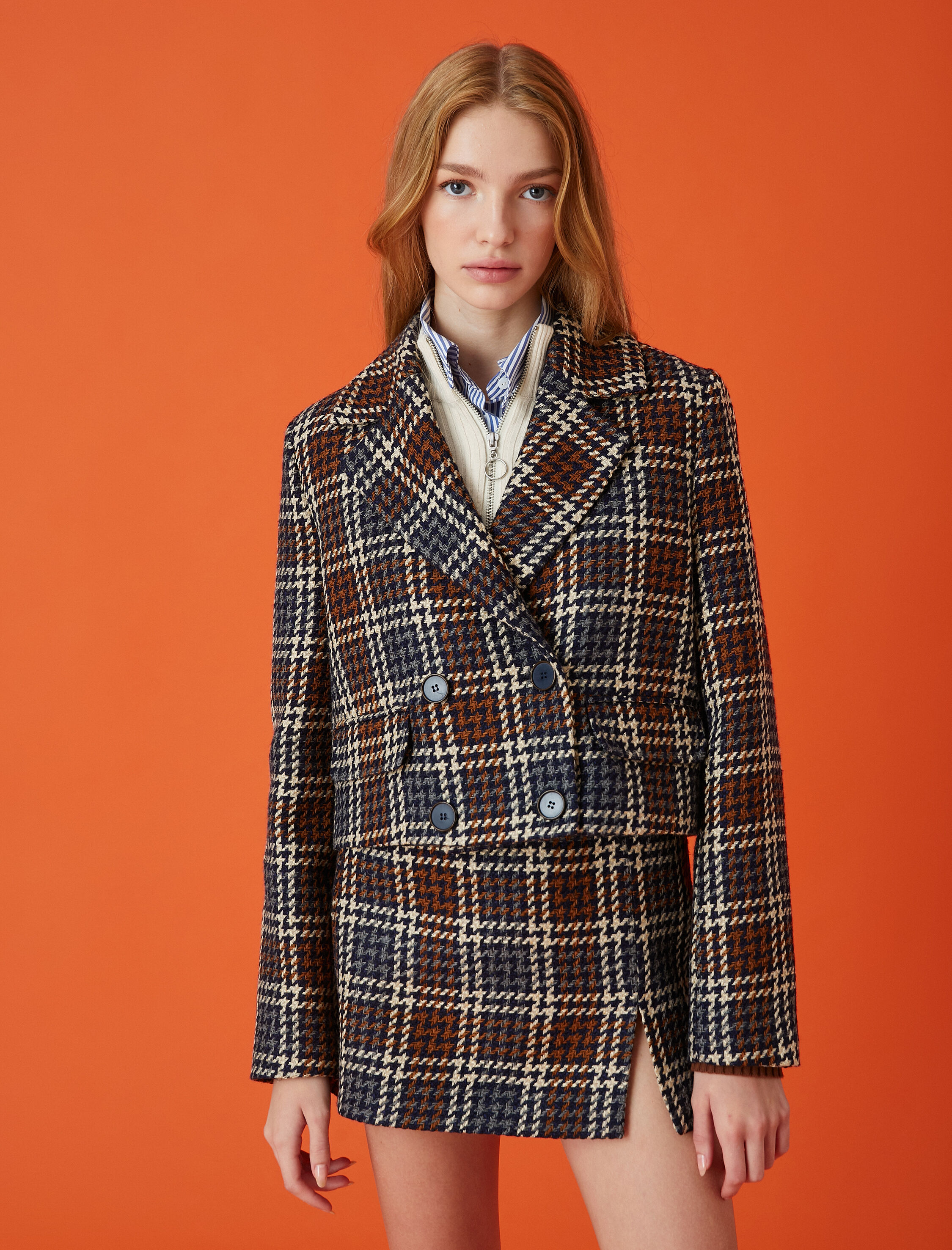   Tüvit Kruvaze Crop Blazer Ceket