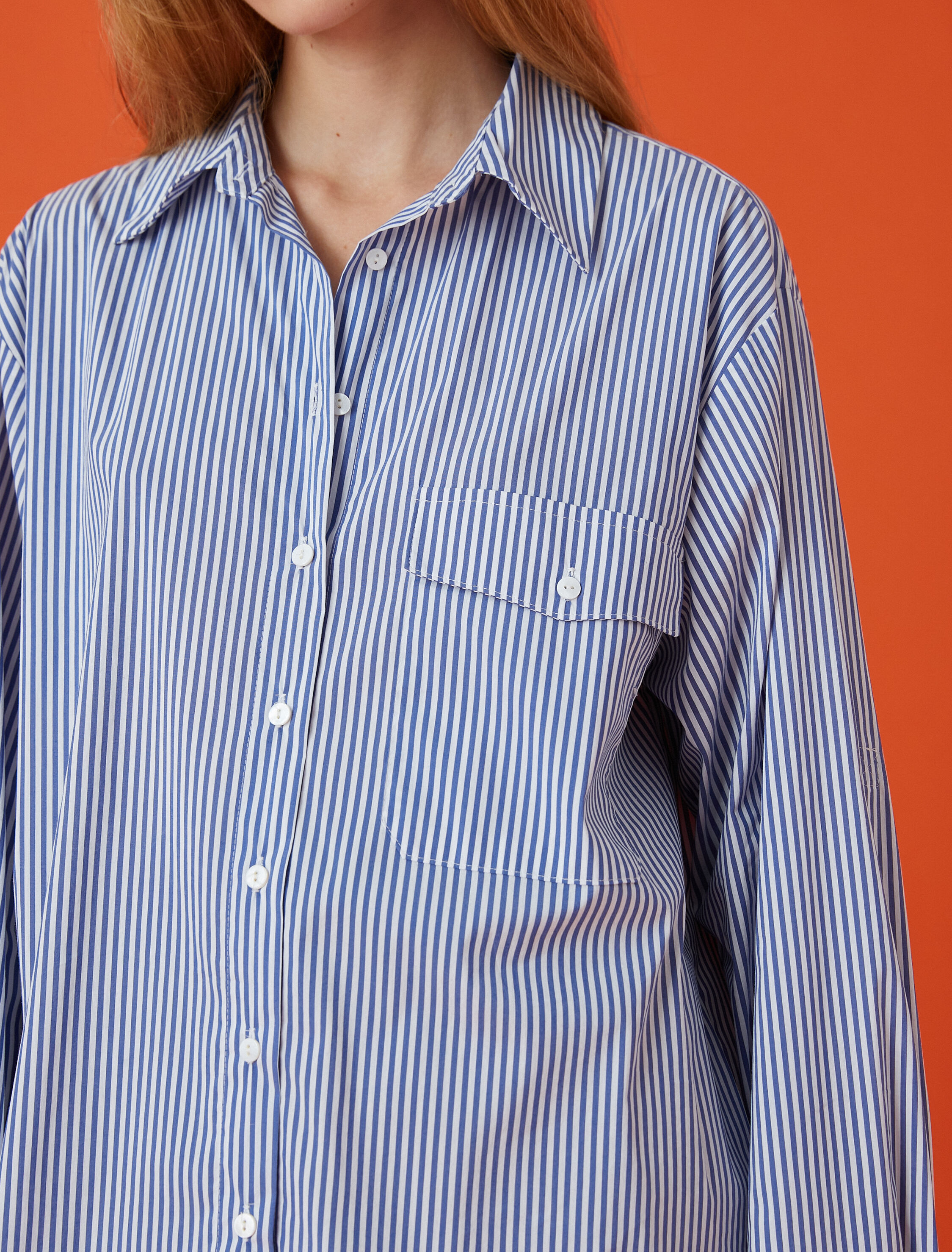   Oversize Cep Detaylı Poplin Gömlek