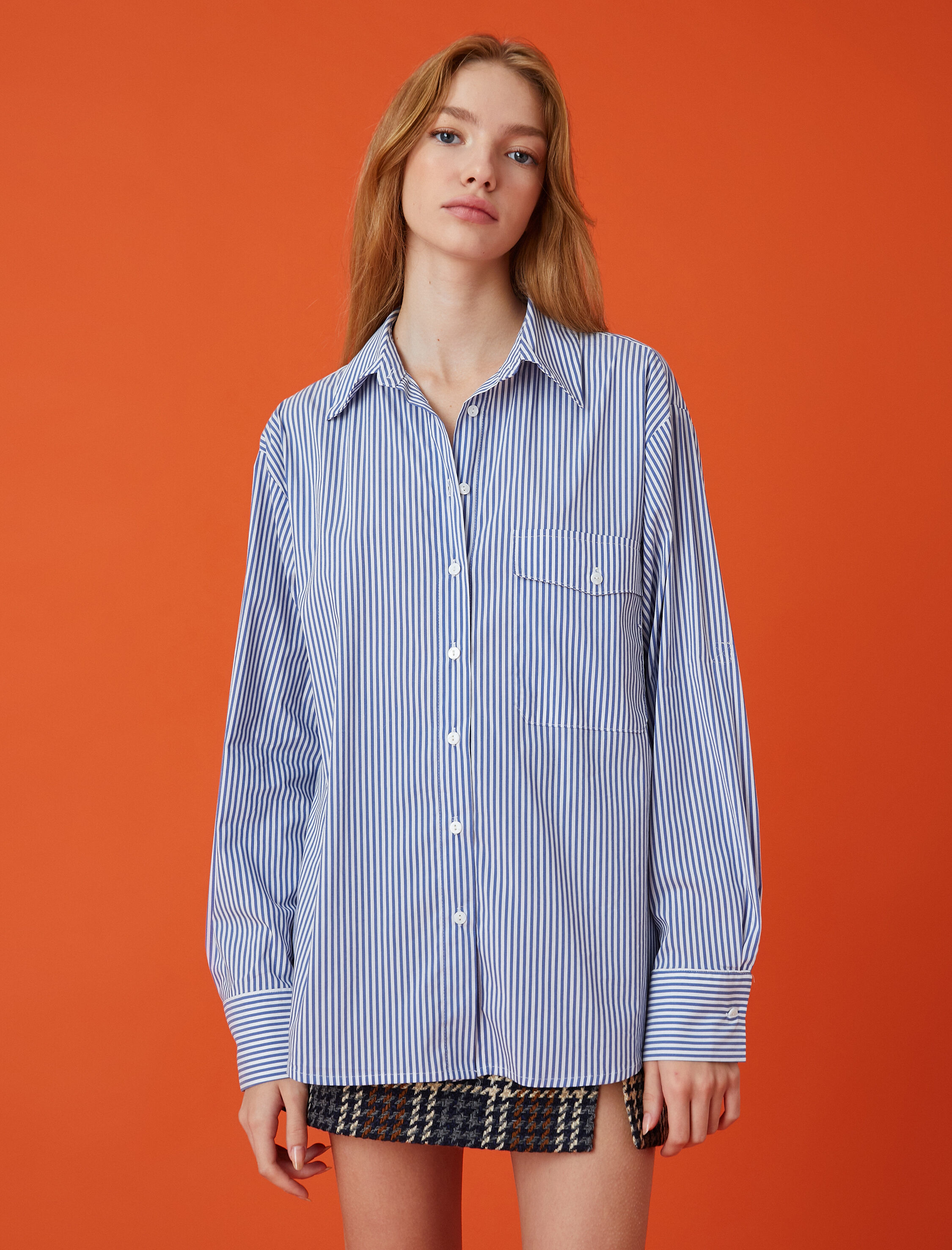   Oversize Cep Detaylı Poplin Gömlek