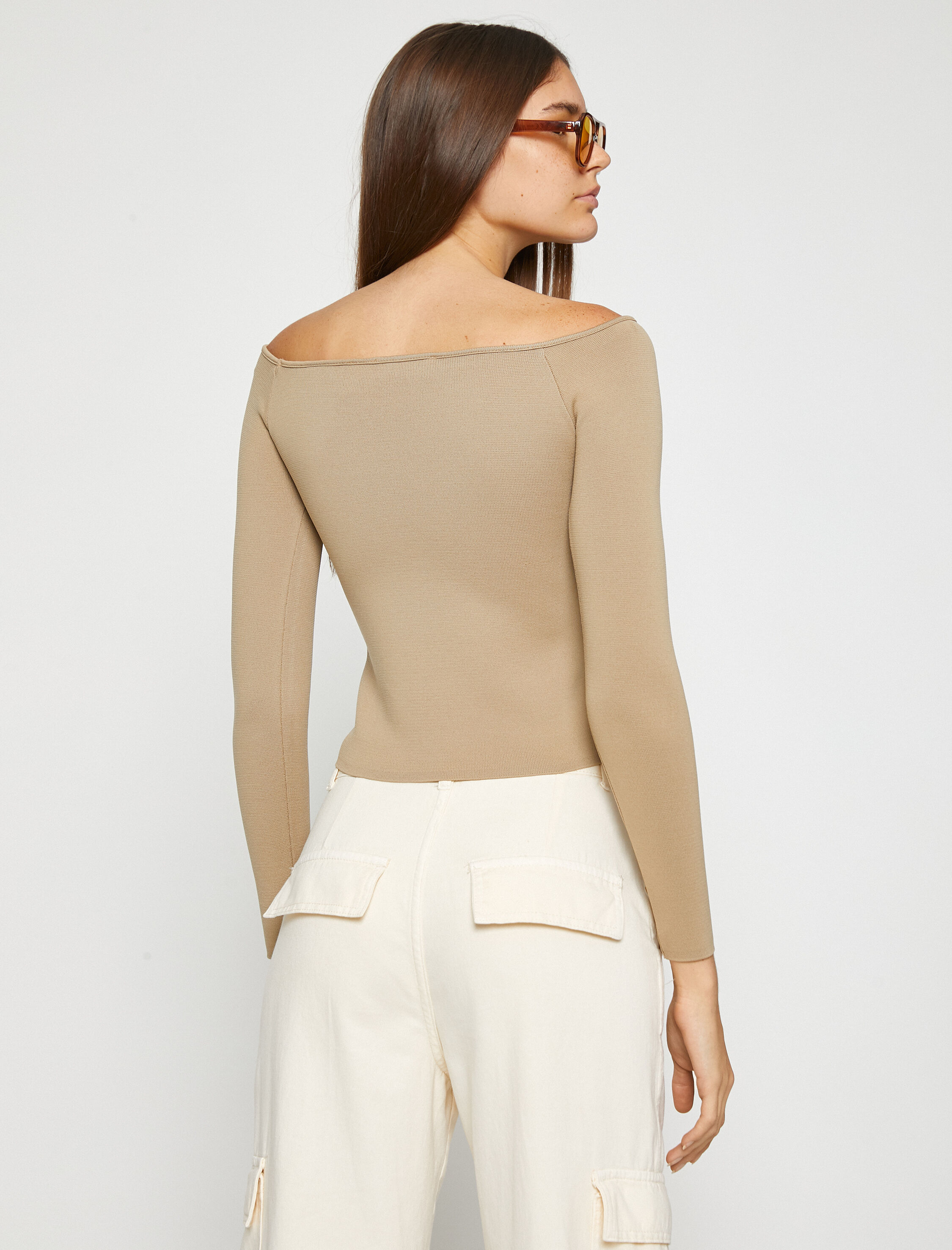   Madonna Yaka Kazak Triko Omzu Açık Uzun Kollu