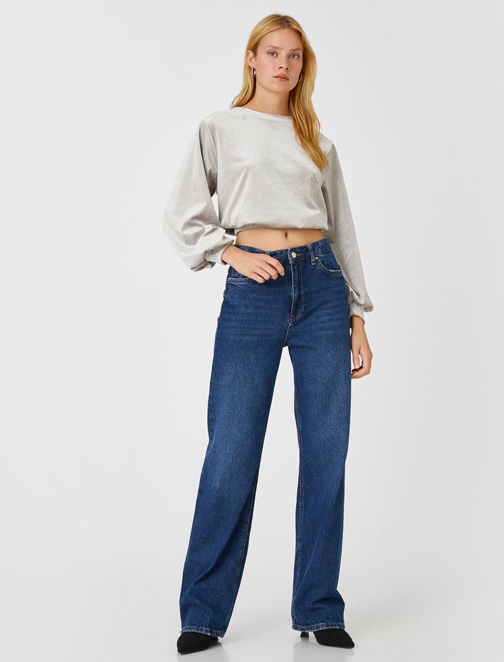  Kadife Bluz Balon Kollu