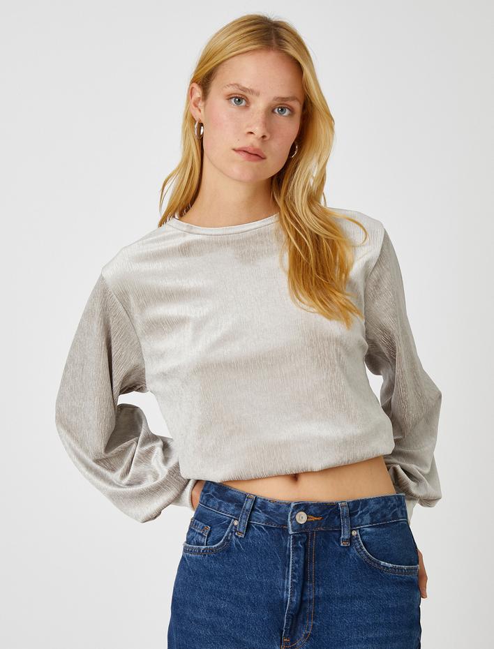  Kadife Bluz Balon Kollu