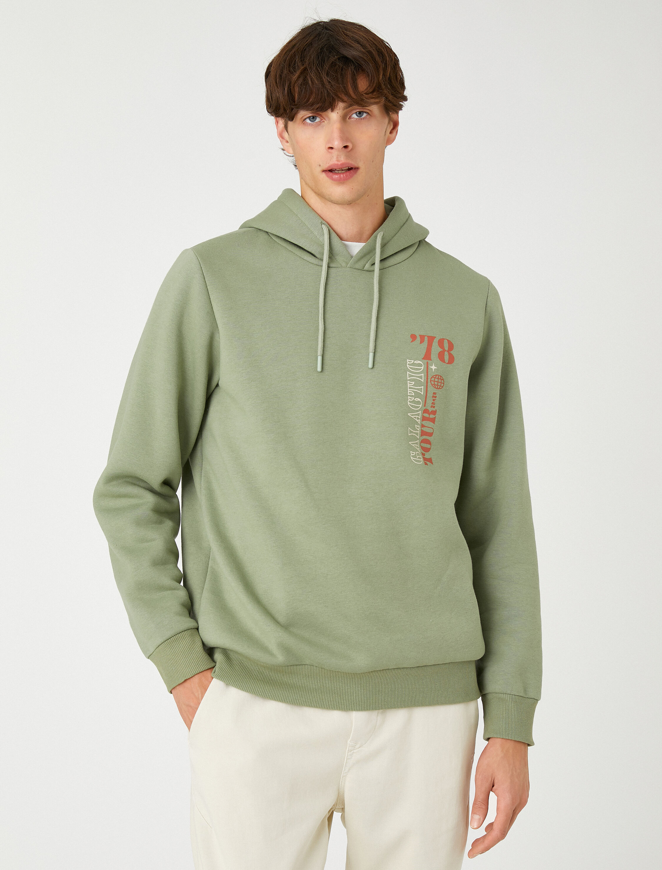   Kapşonlu Sweatshirt Şardonlu Uzay Baskılı Uzun Kollu