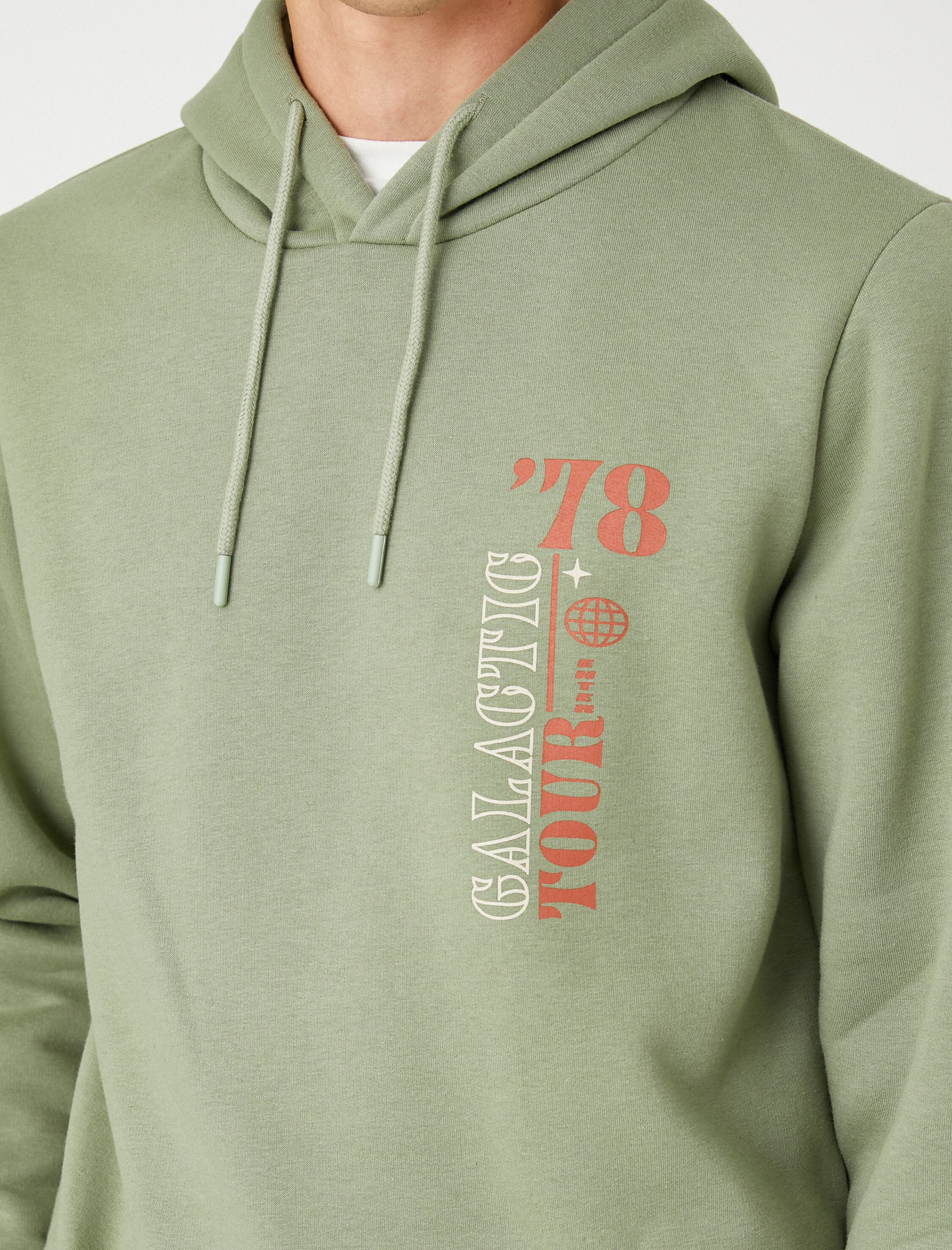   Kapşonlu Sweatshirt Şardonlu Uzay Baskılı Uzun Kollu