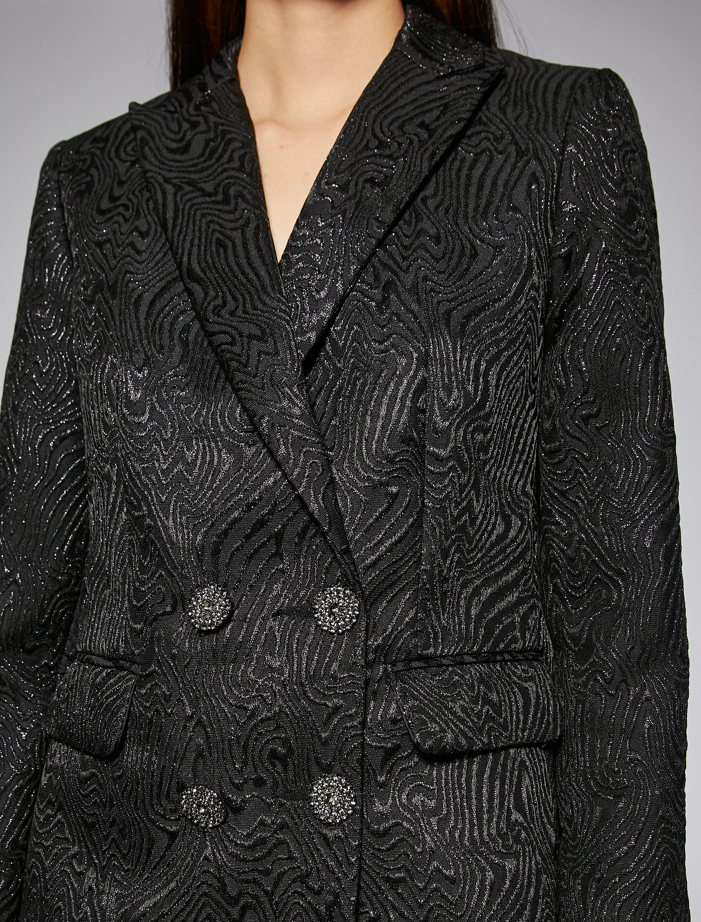 Jakarlı Blazer Ceket Taşlı Düğmeli