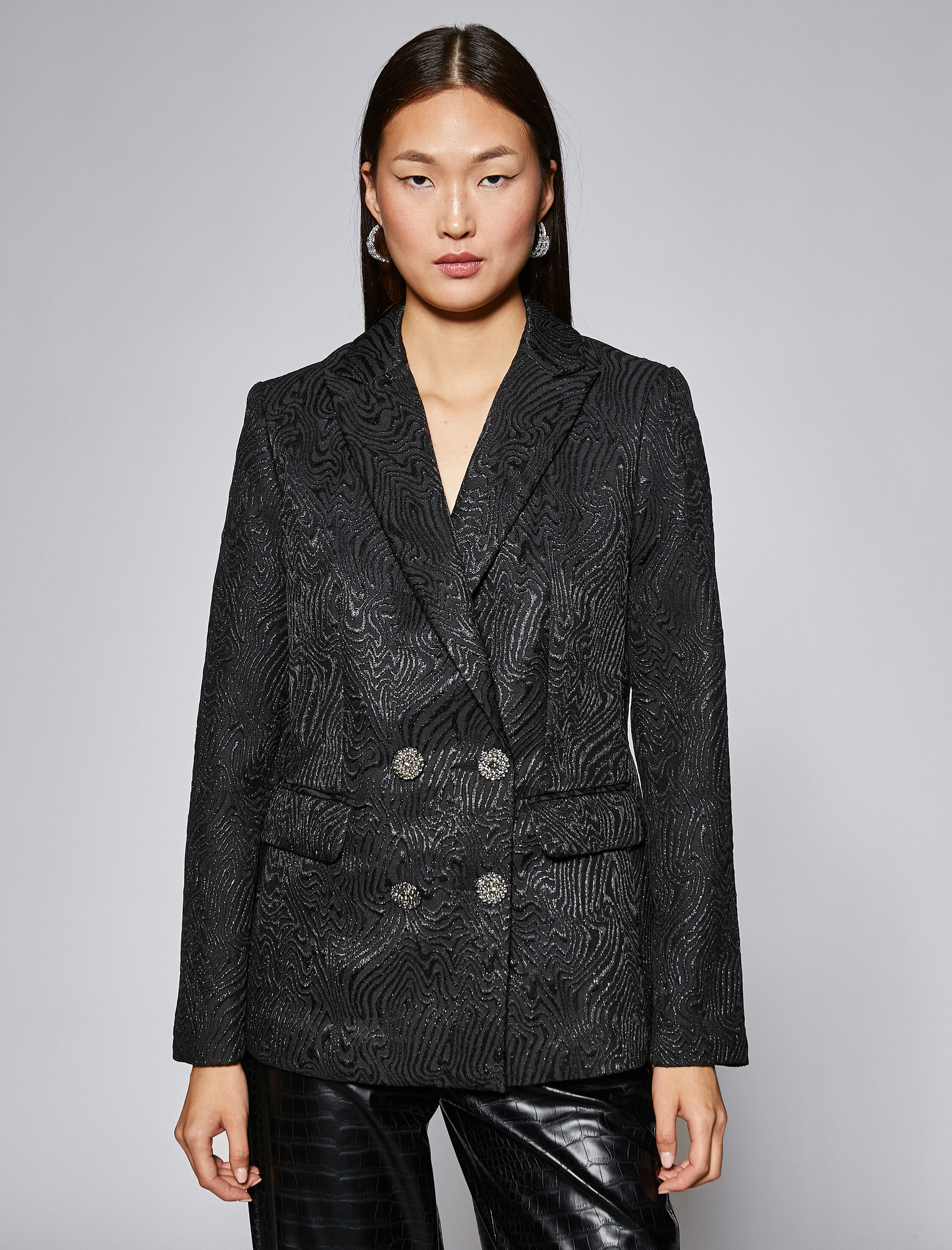 Jakarlı Blazer Ceket Taşlı Düğmeli