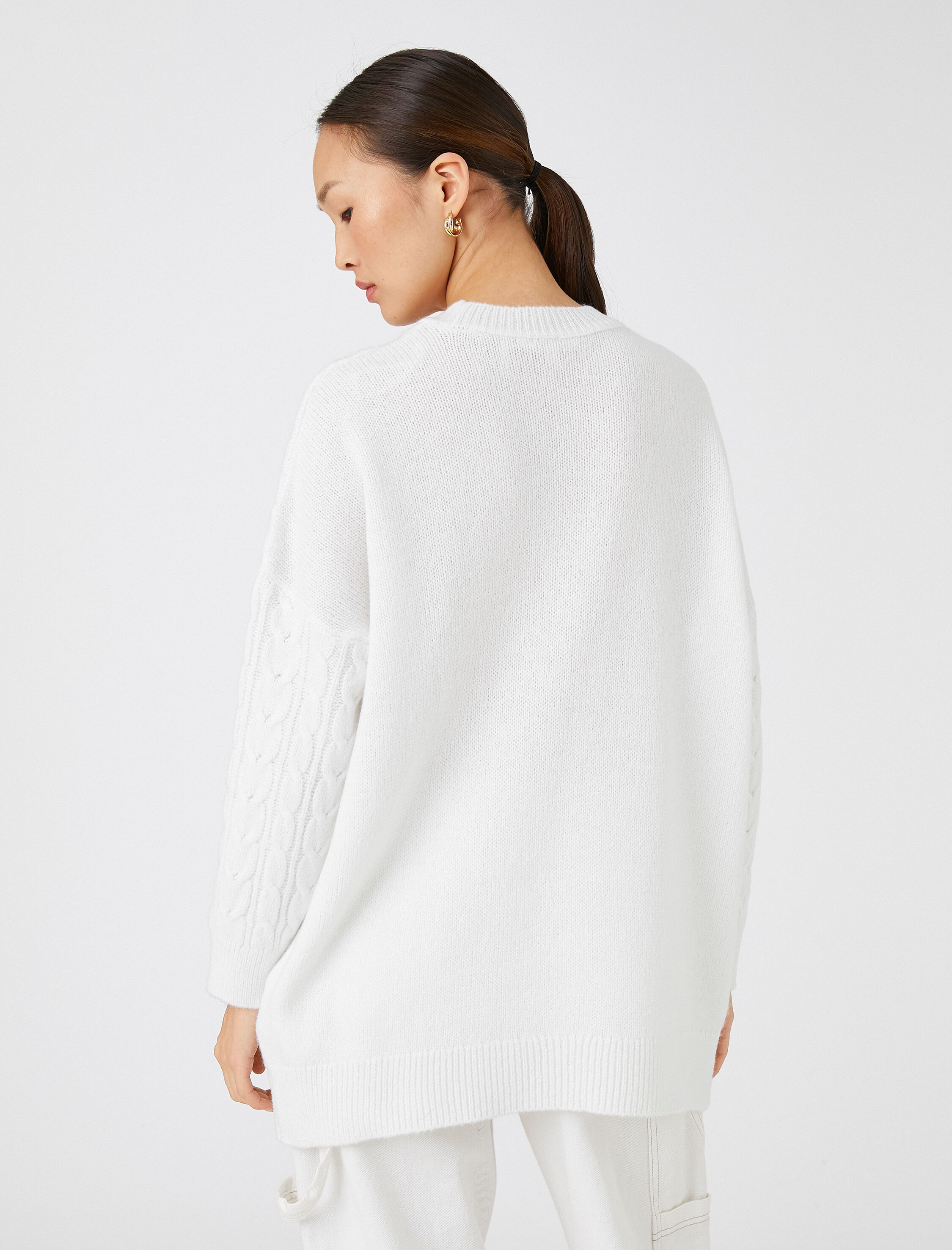   Oversize Örgü Kazak Bisiklet Yaka