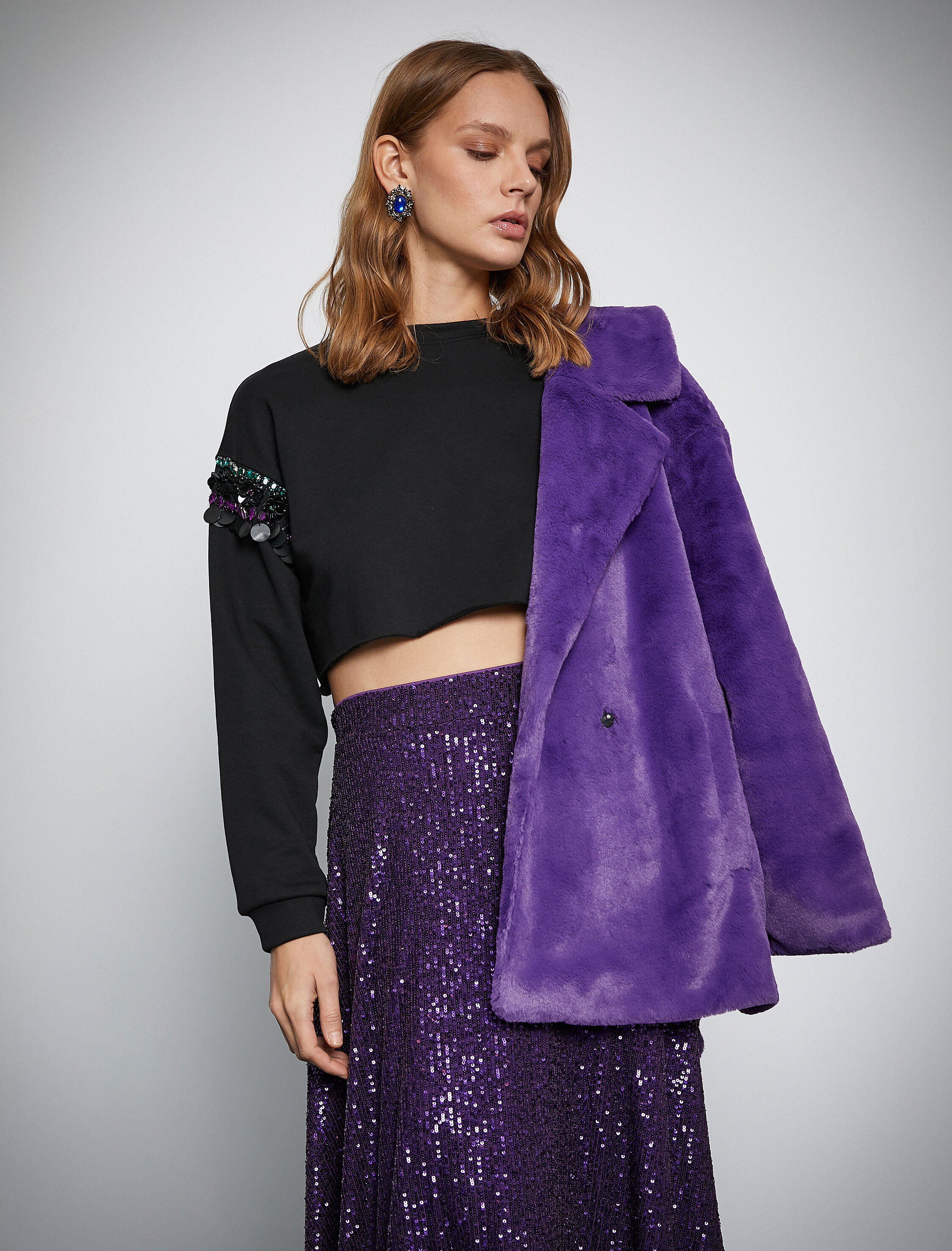   Melis Ağazat X Koton - Pul Detaylı Crop Sweatshirt