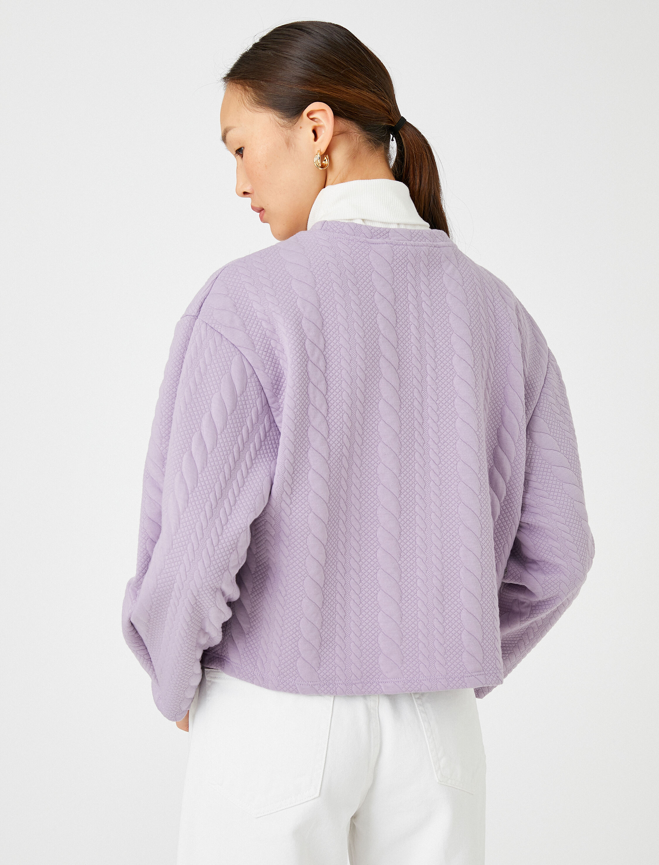   Crop Sweatshirt Örgü Desenli Uzun Kollu