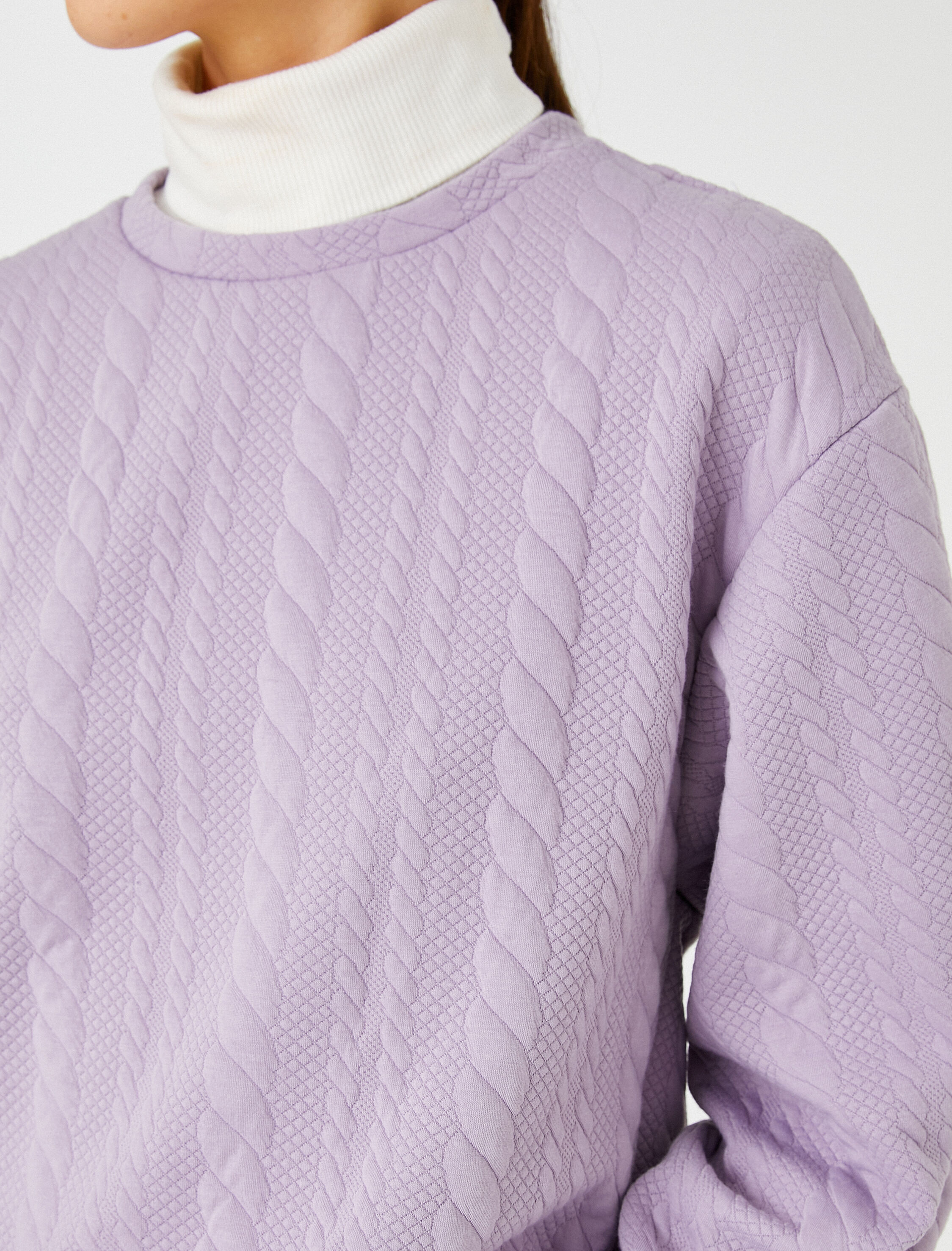   Crop Sweatshirt Örgü Desenli Uzun Kollu