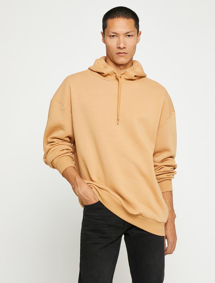  Kapşonlu Oversize Sweatshirt Şardonlu Uzun Kollu