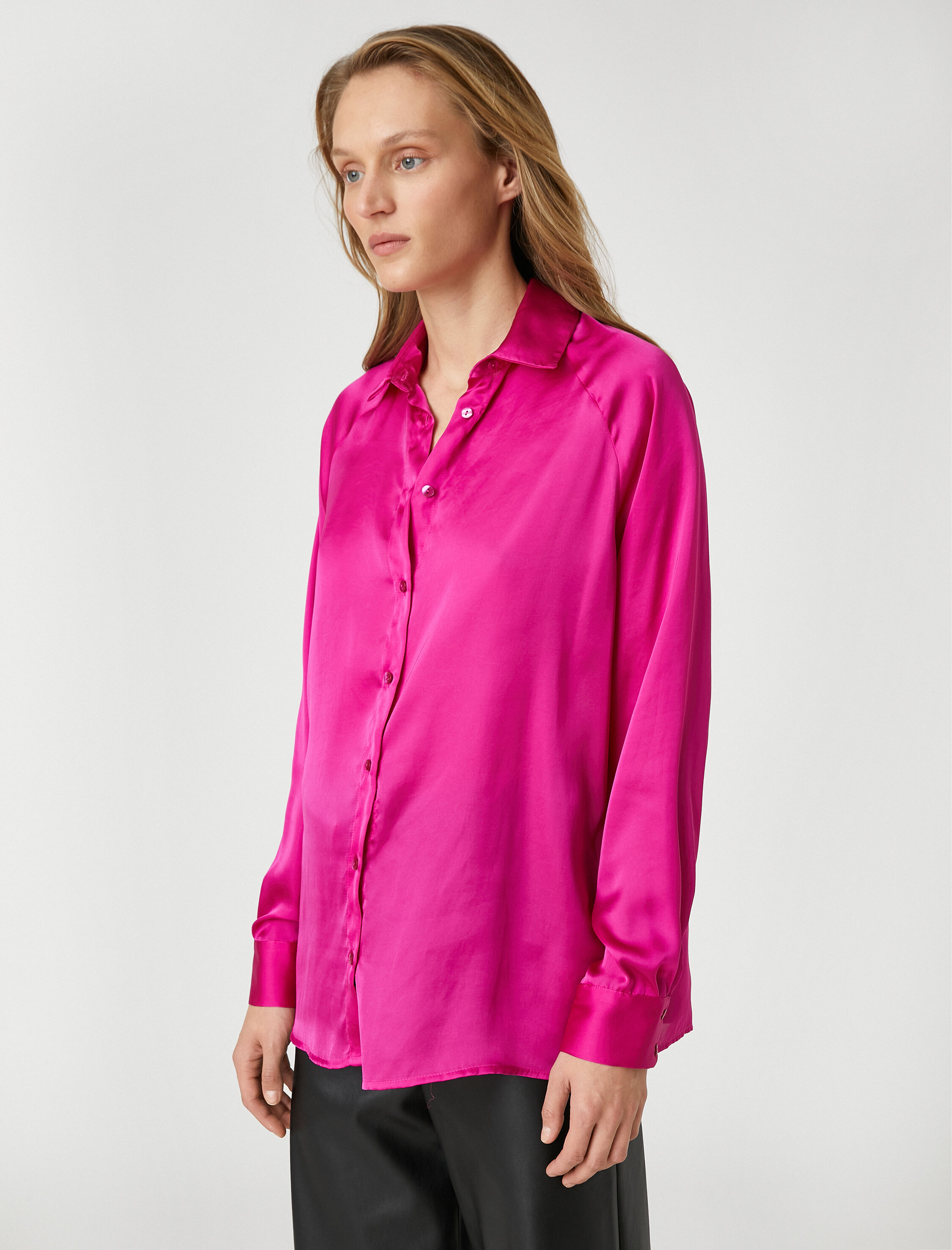   Saten Gömlek Uzun Reglan Kollu