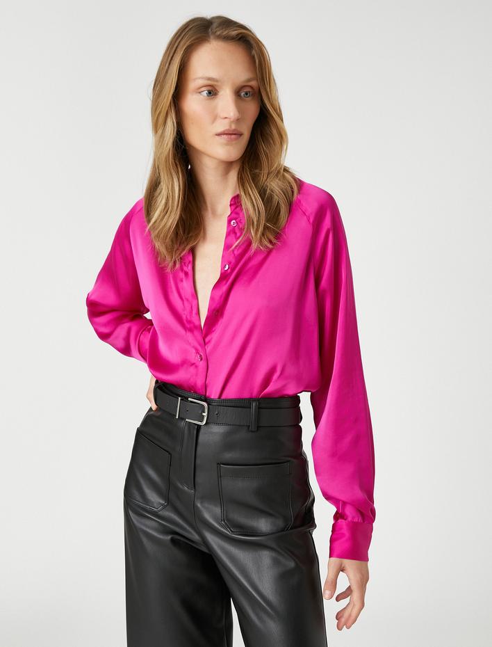  Saten Gömlek Uzun Reglan Kollu