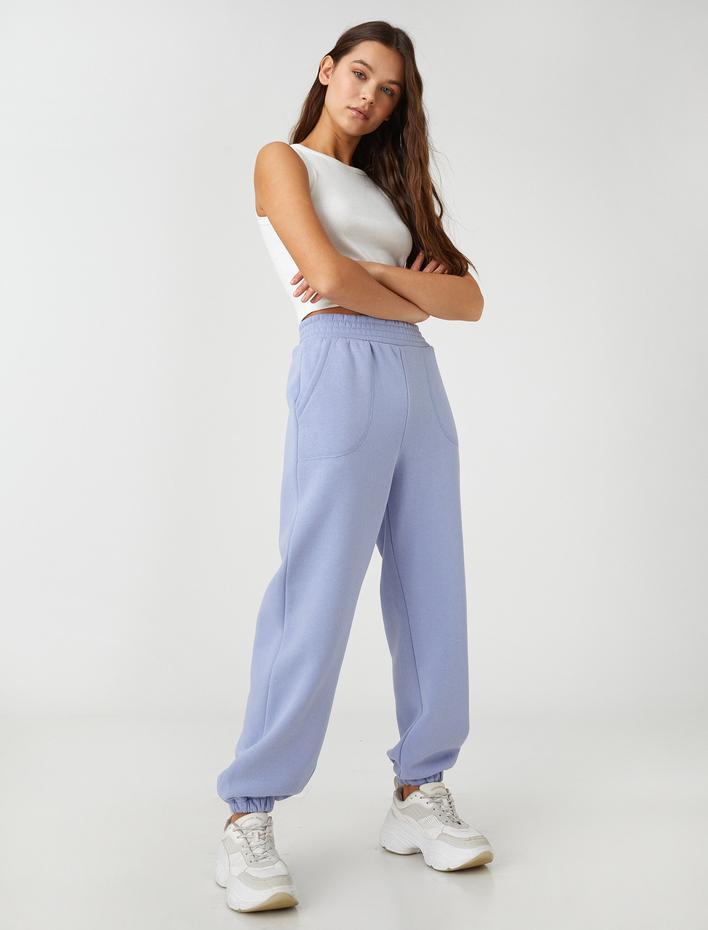  Şardonlu Jogger Eşofman Altı Cep Detaylı Paçası Beli Lastikli