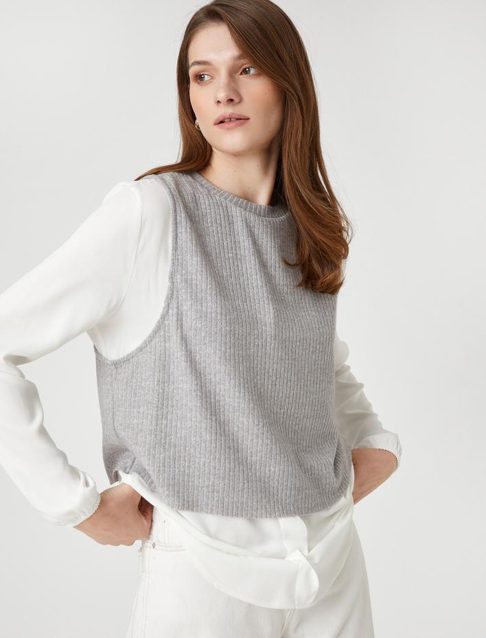  Triko Süveter Detaylı Gömlek Uzun Kollu