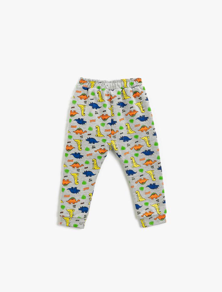 Erkek Bebek Dinozor Baskılı Eşofman Altı Beli Bağlamalı Cepli