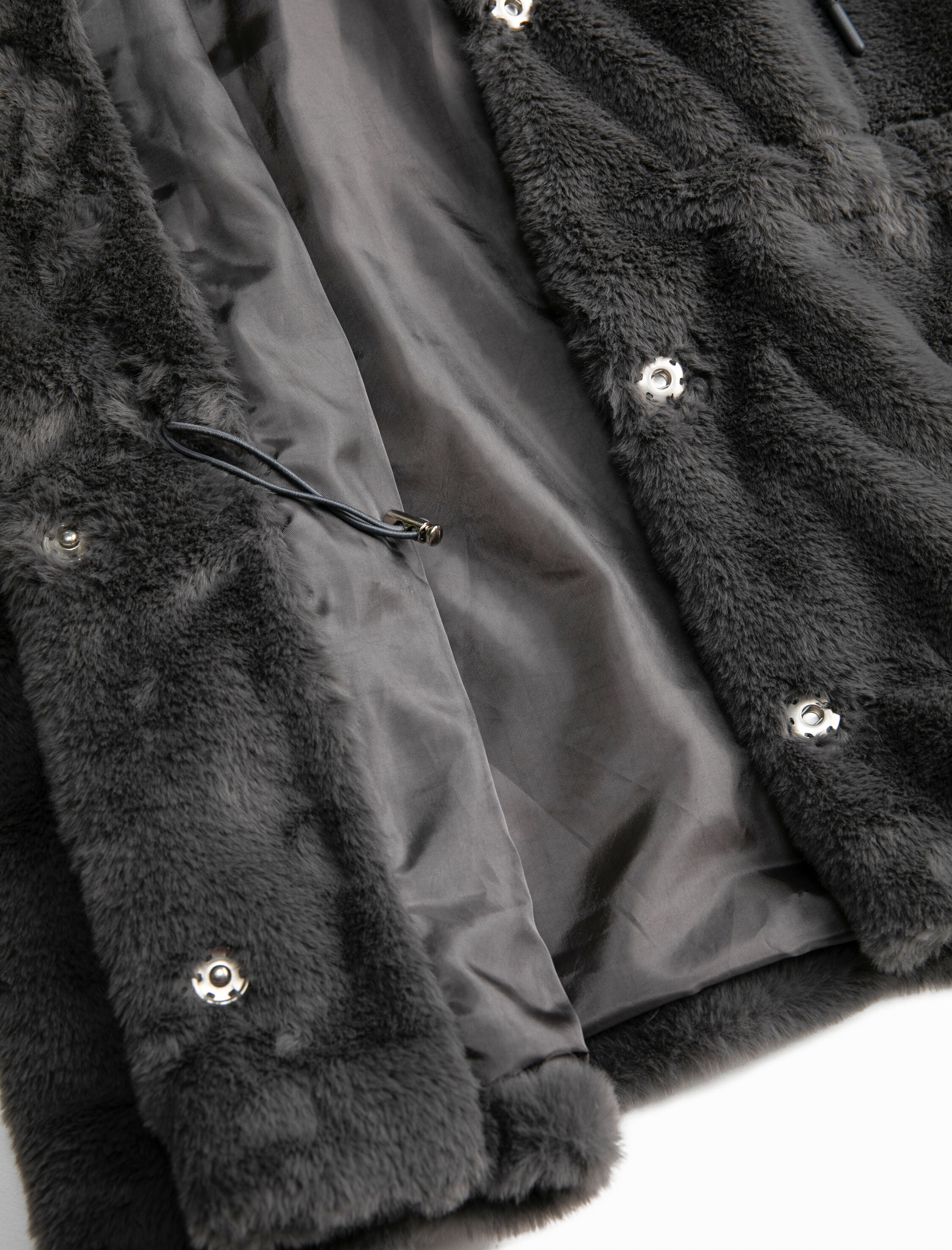   Peluş Ceket Kapüşonlu Kolsuz Bel Detaylı Cepli Dik Yaka