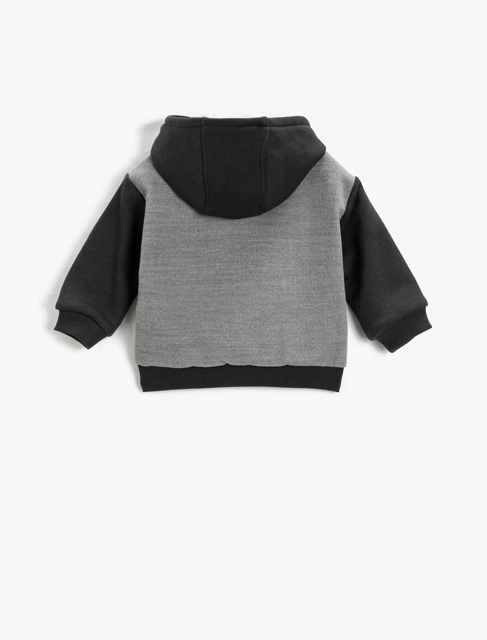 Erkek Bebek Kapüşonlu Bomber Ceket Uzun Kollu Cepli Çıtçıt Kapamalı