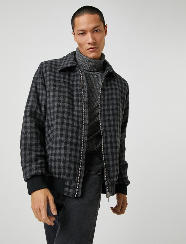  Pilot Ceket Klasik Yaka Fermuarlı Cep Detaylı