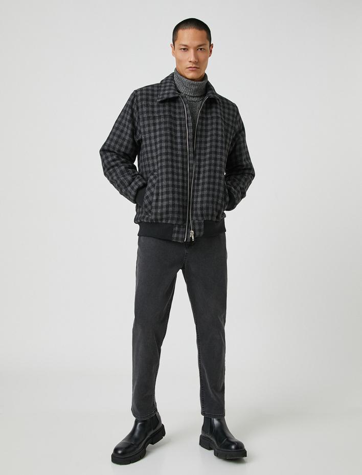  Pilot Ceket Klasik Yaka Fermuarlı Cep Detaylı