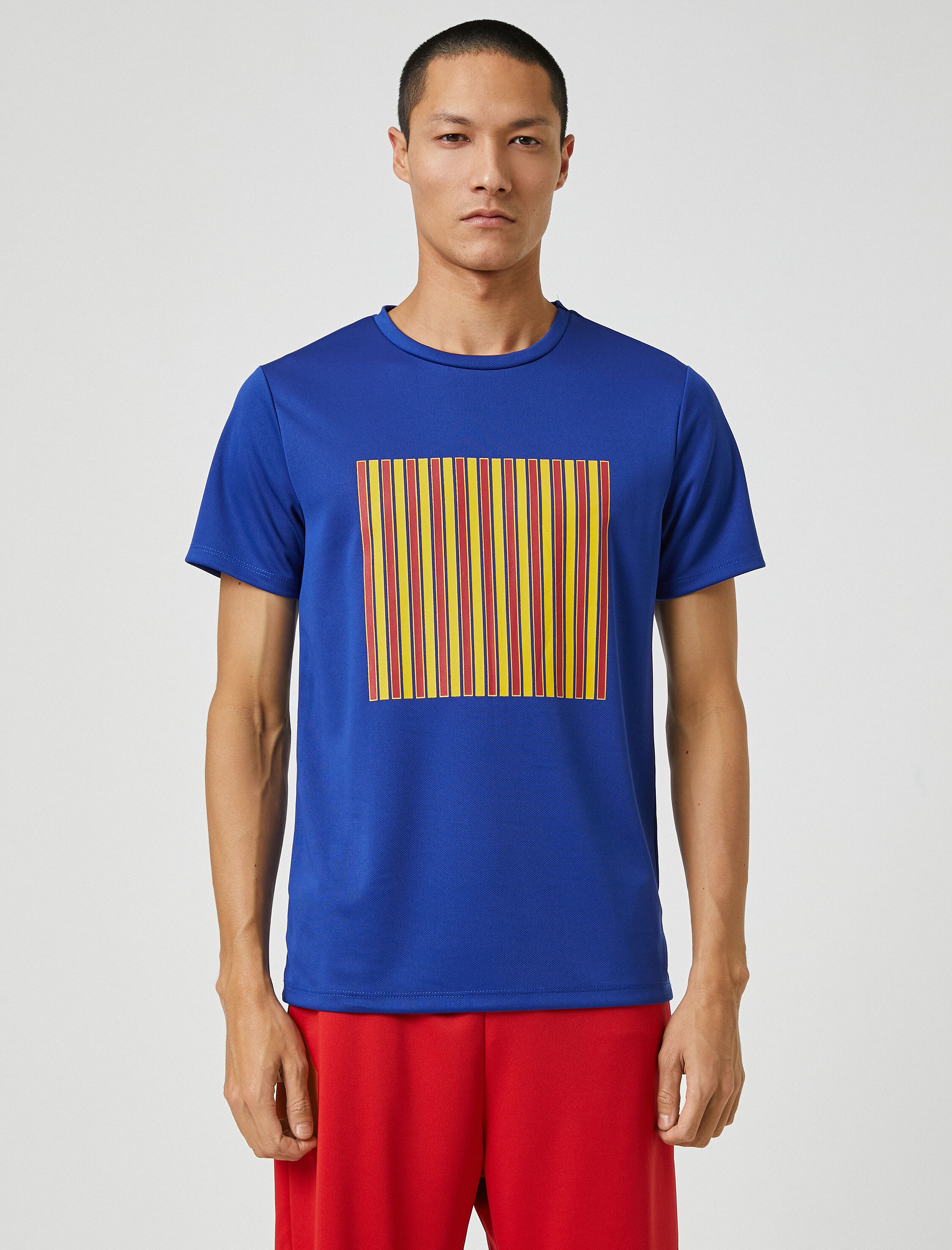   Spor Tişört Şerit Baskılı Bisiklet Yaka Nefes Alan Kumaş