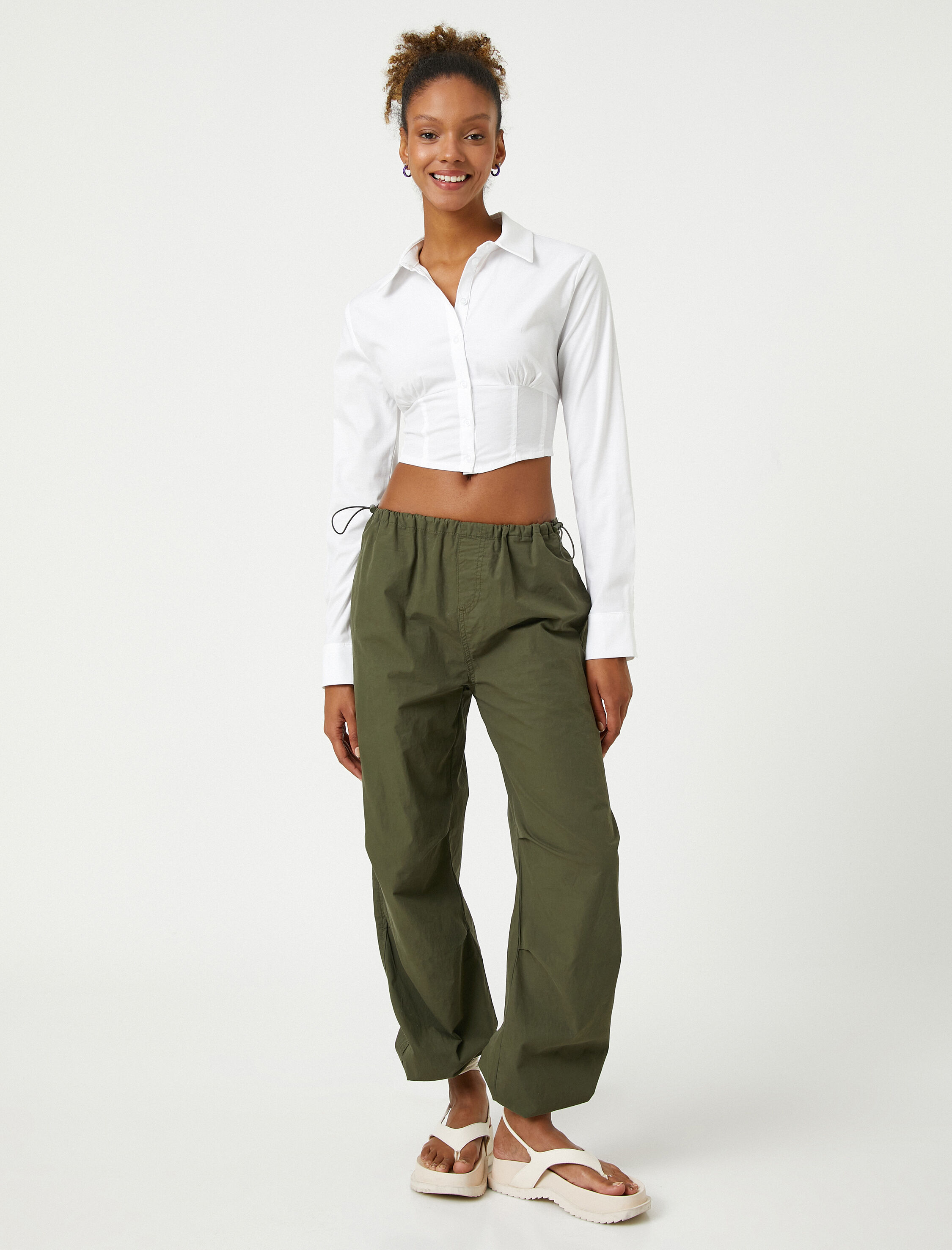   Crop Gömlek Korseli Uzun Kollu Klasik Manşet Yaka