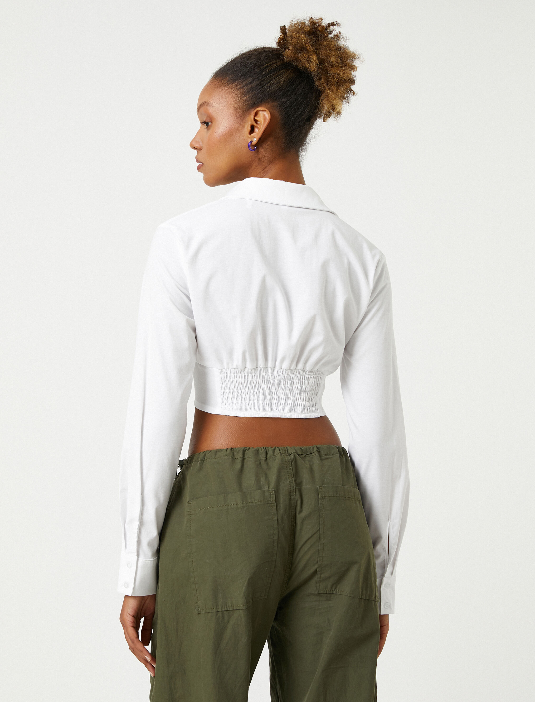   Crop Gömlek Korseli Uzun Kollu Klasik Manşet Yaka