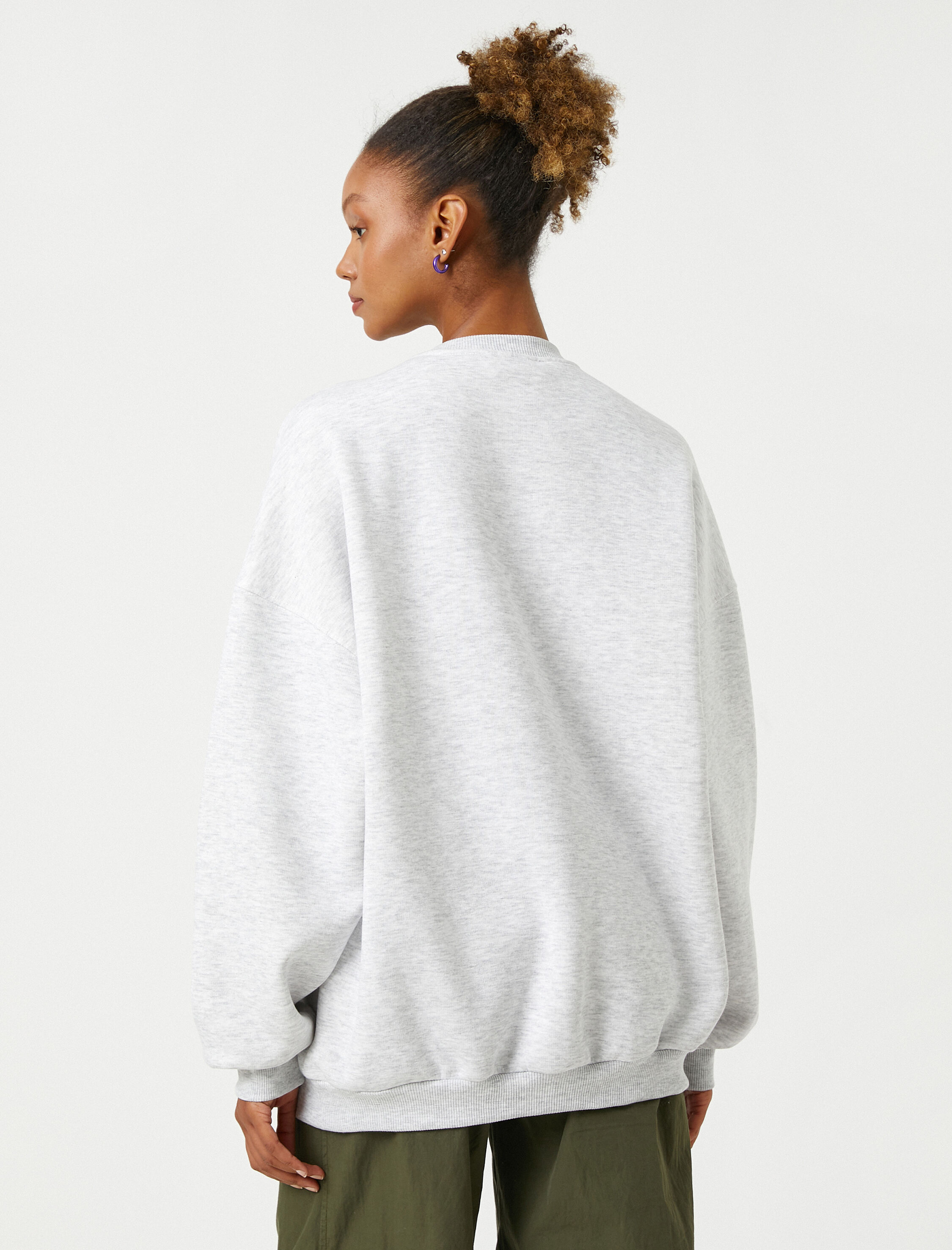   Şardonlu Kolej Sweatshirt Bisiklet Yaka Rahat Kesim Uzun Kollu