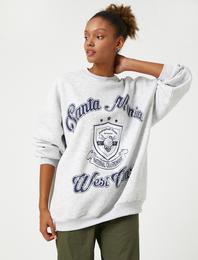 Şardonlu Kolej Sweatshirt Bisiklet Yaka Rahat Kesim Uzun Kollu